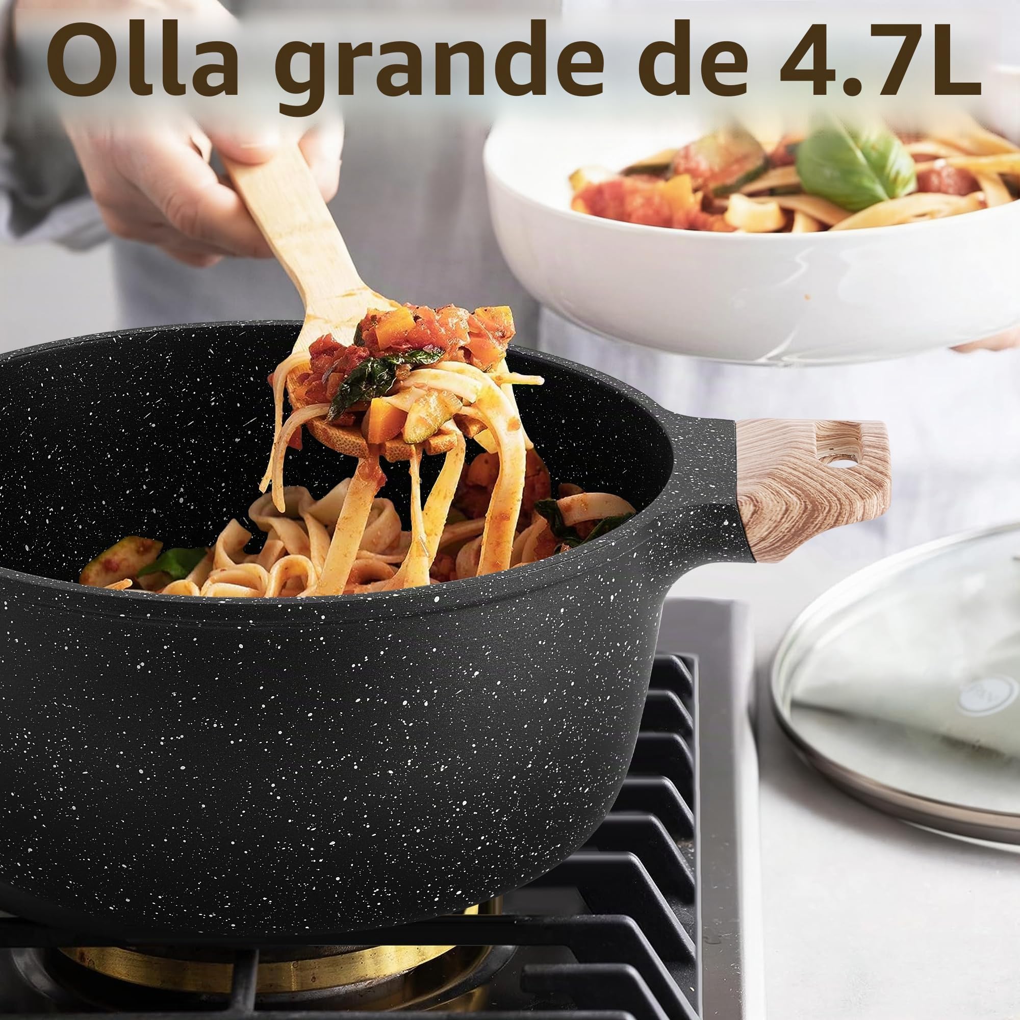 RIOVARM Inducción Juego de ollas y sartenes con Tapas Antiadherente Sartenes y ollas Granito Juegos de sartenes Sin PFOA Sartén Cazuela Sartén para asar Plato para tartas