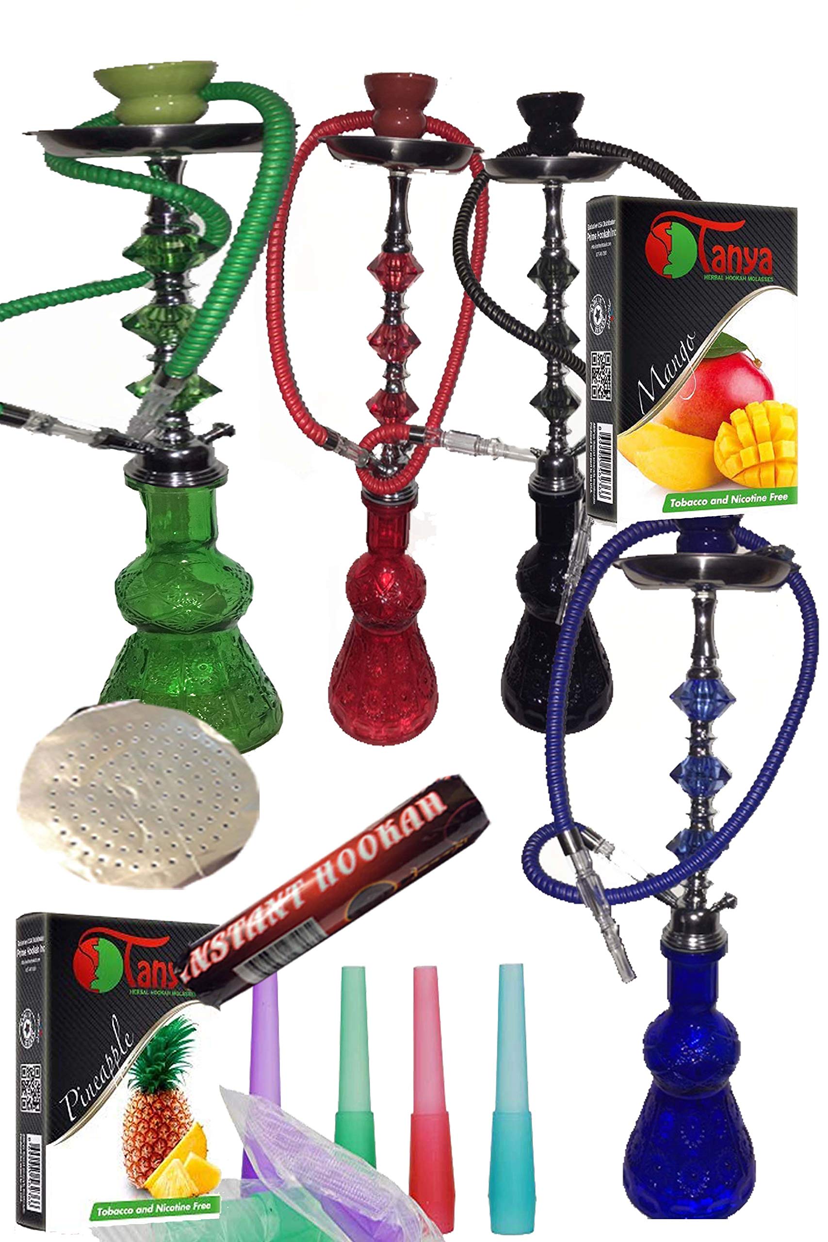 1 Hose Hookah -22" Height, Black - 25 foil Paper, Assorted 1 Flavor, Charcoal roll, 5 Mouth Tips, Tong (1 Hose Black 22 inches)