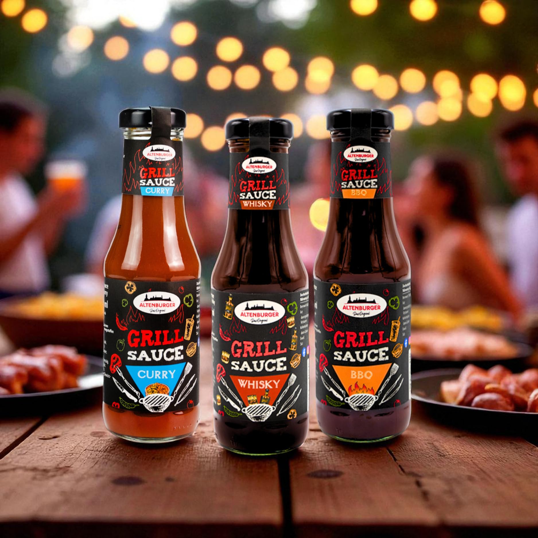 Altenburger Original Grill Sixpack, Grillsaucen Geschenkset mit sechs herrlich leckeren Grillsoßen, Mango, Curry, Whisky und mehr, ideales Grill Geschenk