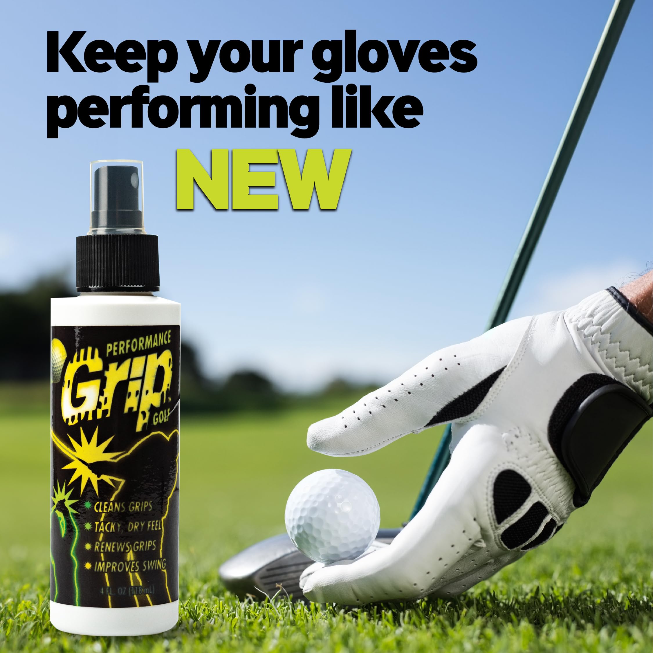 Performance Grip Spray for Golf – Club Grip Cleaner Boosts Traction, Rejuvenates & Extends Grip Life – Ideal for Golf Shoes, Clubs & Gloves (8oz - 2 pack)