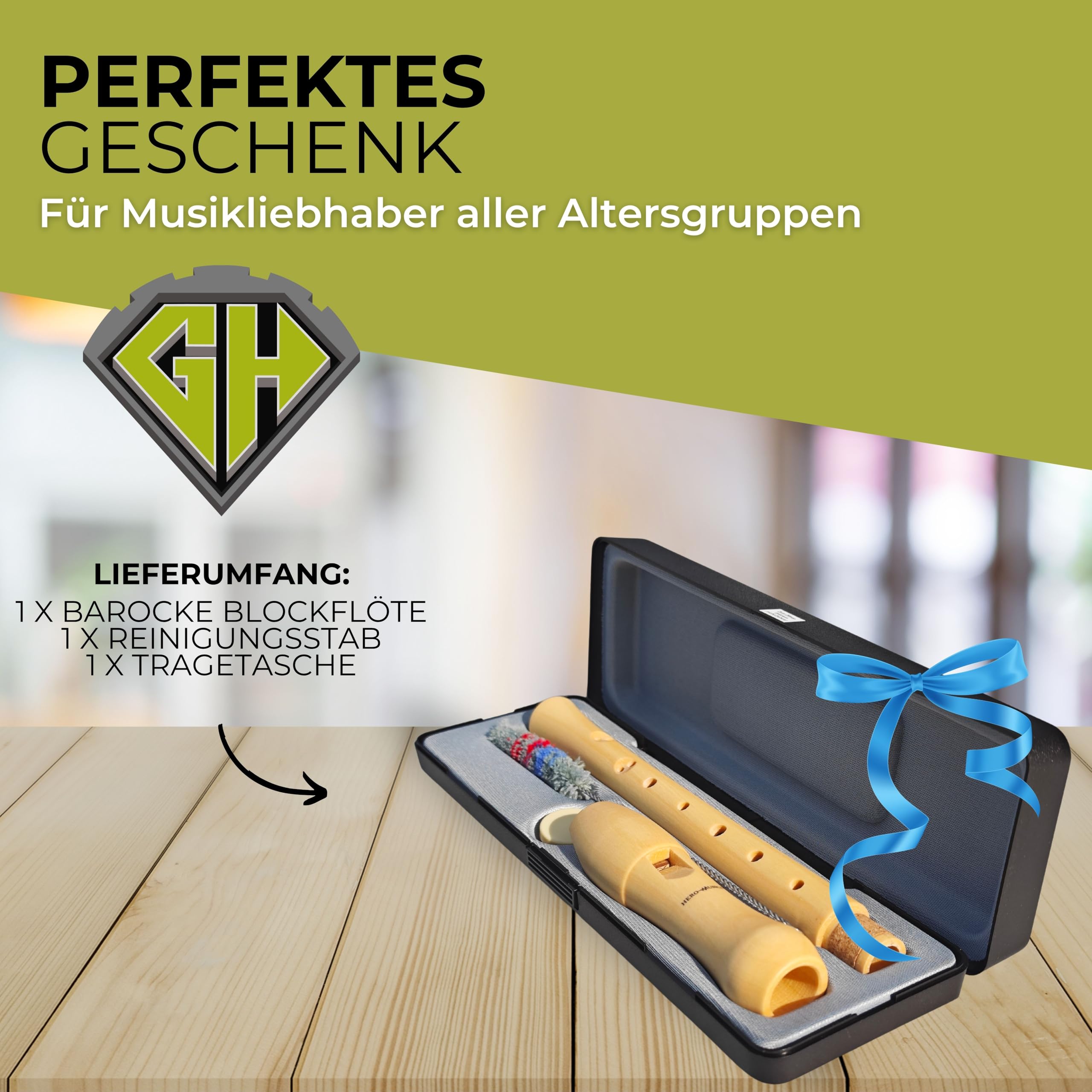 HeroMusics Blockflöte für Kinder aus Holz - Flöte mit Barocker Griffweise - 8-Loch Flöte für Erwachsene - Sopranblockflöte aus Premium Ahornholz - Blockflötenset mit Reinigungsset & Etui