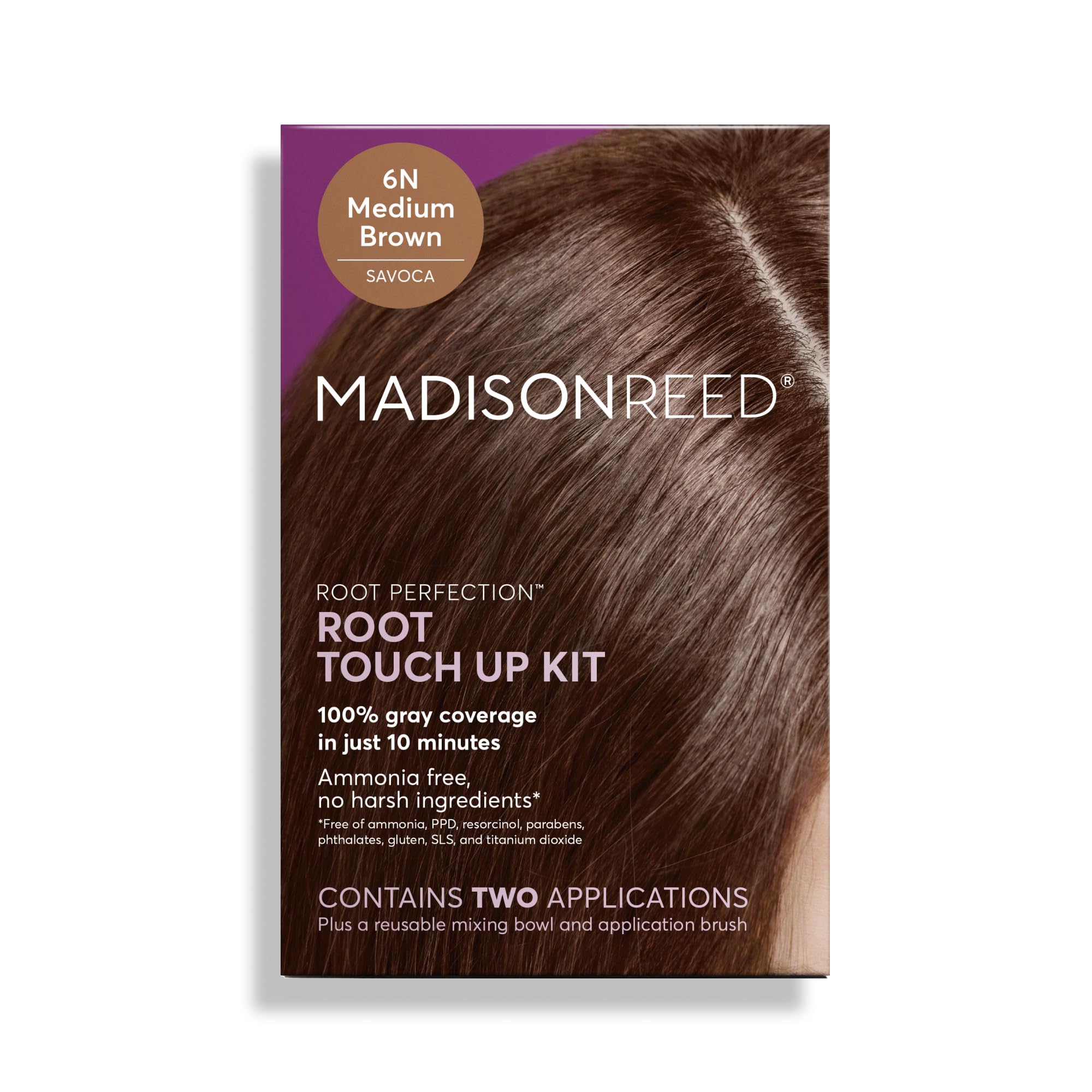 Madison Reed Root Perfection Permanent Root Touch Up, Medium Brown 6N Savoca, 10 Minutes for 100% Gray Root Coverage, Ammonia-Free Hair Dye, Two Applications