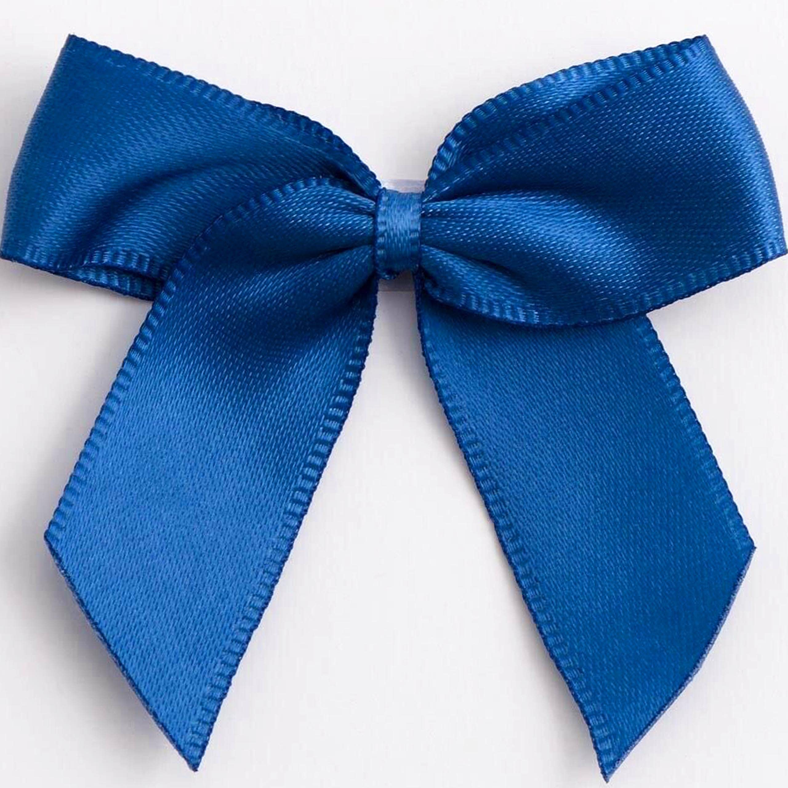 5cm Double Satin Bows – Self Adhesive Pre-Tied Ribbon Bows for Craft Gift Wedding Decoration (Smoke Blue, 24pcs)