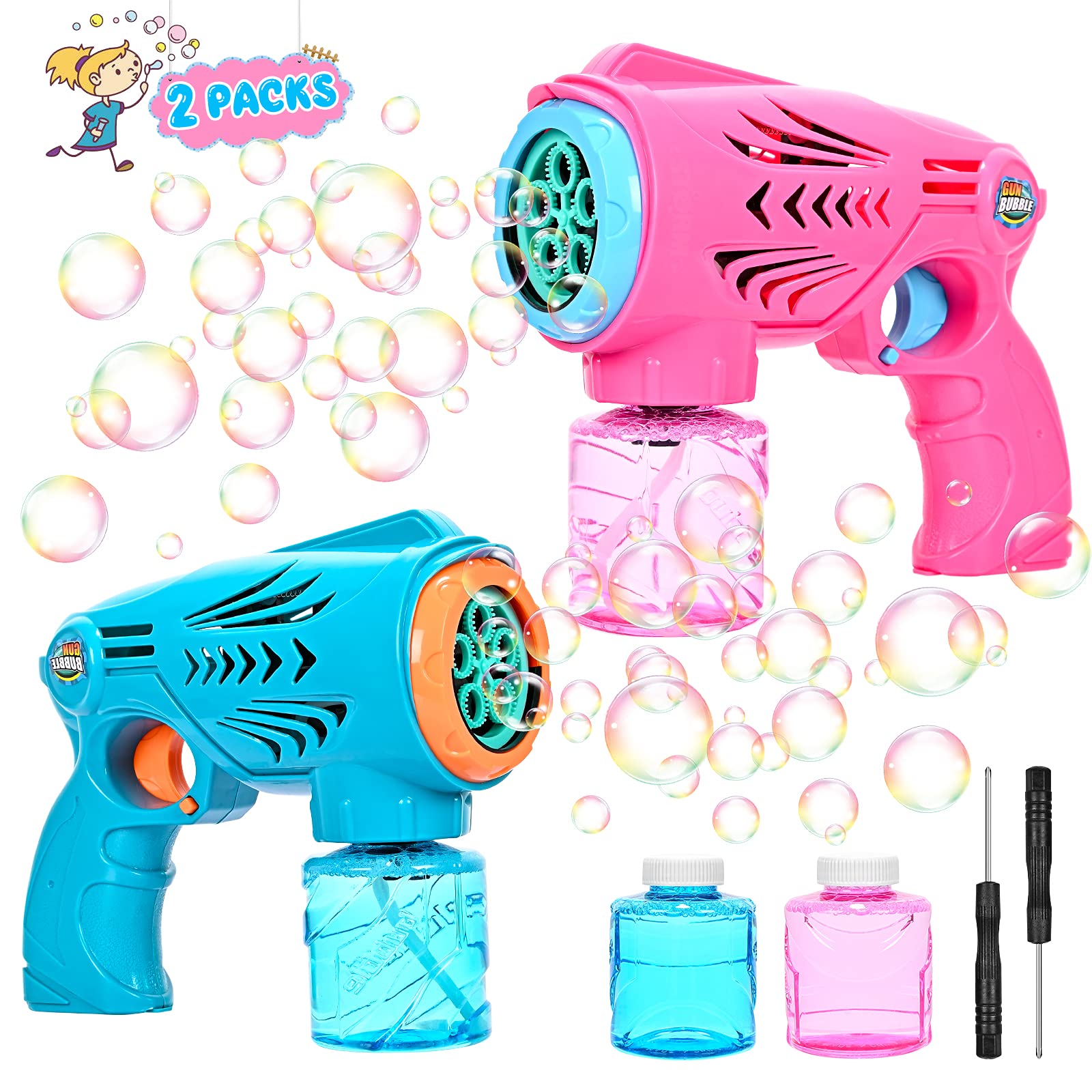 Bubble Machine Bubble Gun Toys for Kids 4 Bottles Bubble Maker Solution 5000+ Bubbles per Minute,Bubble Blower for Outdoor Baby Pre-Kindergarten Girls Boys Birthday Gift Party Wedding