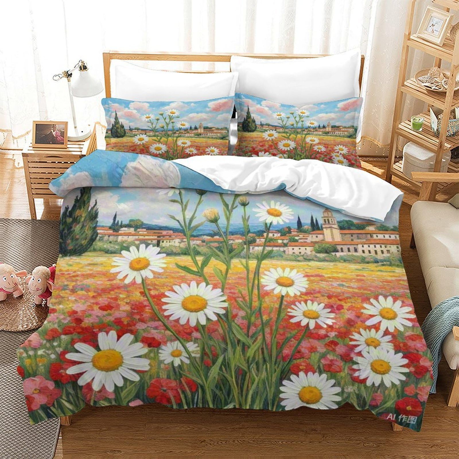 Housse de couette daisy 140x200 en microfibre zippée pour lit simple