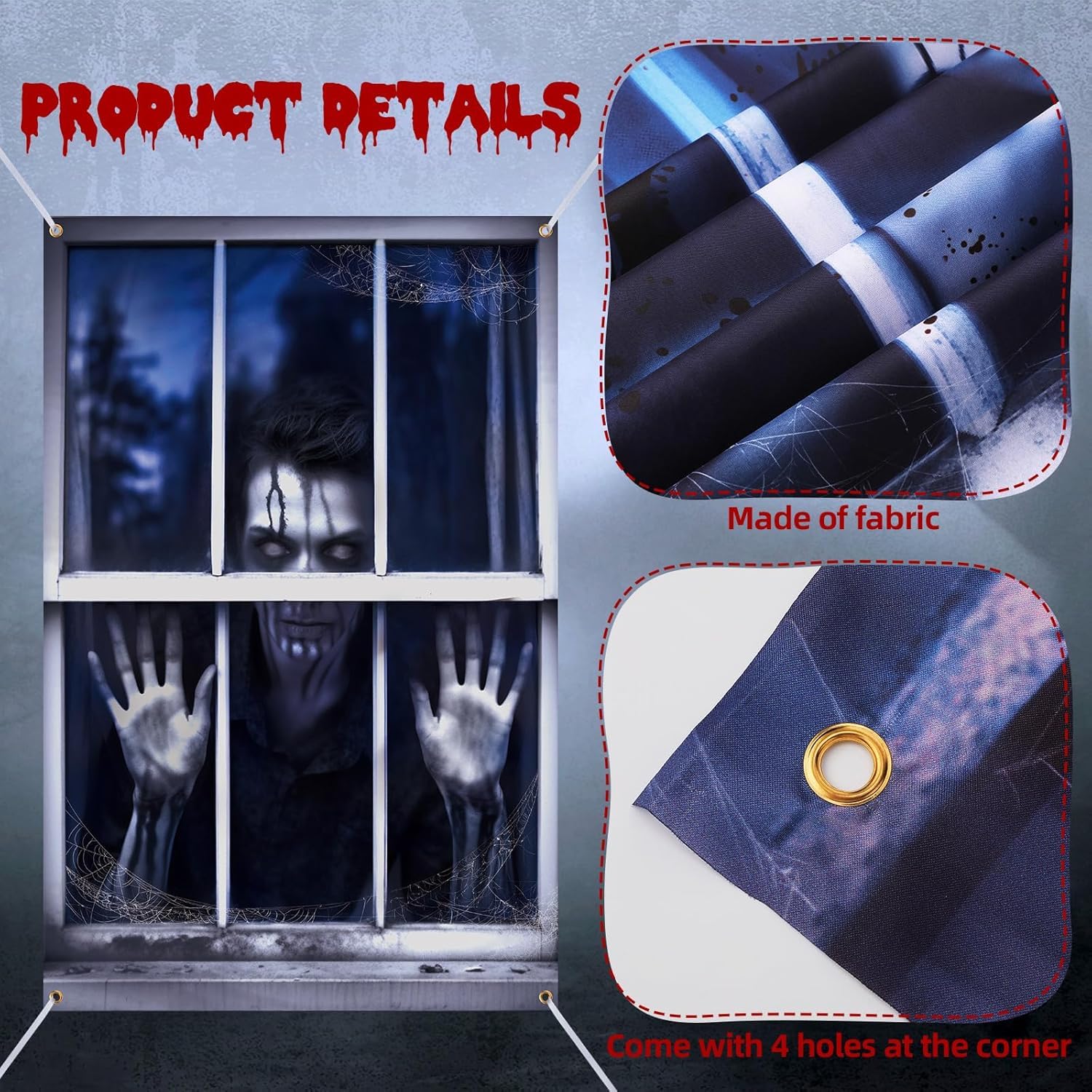 2er-Set Gruseliger Halloween-Vorhang Für Fenster – 80 X 120 Cm, Schaurige Deko Für Drinnen & Draußen