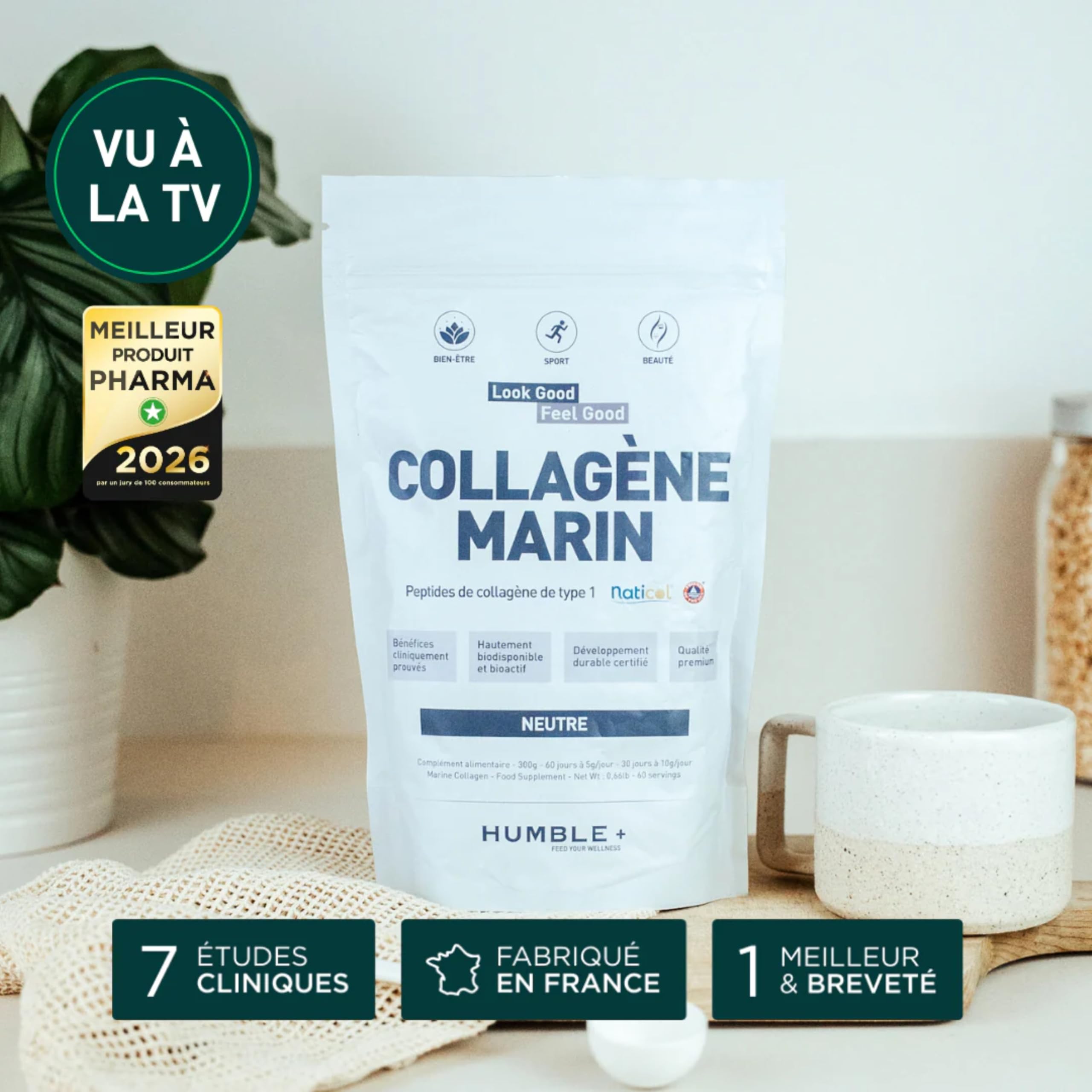 HUMBLE+ Pack Ménopause Poudre 3 Mois - Collagène Naticol + Créatine | Peptides Marins & Monohydrate à Diluer, pour les Femmes - Programme Trimestriel - Complément Alimentaire - Marque Française