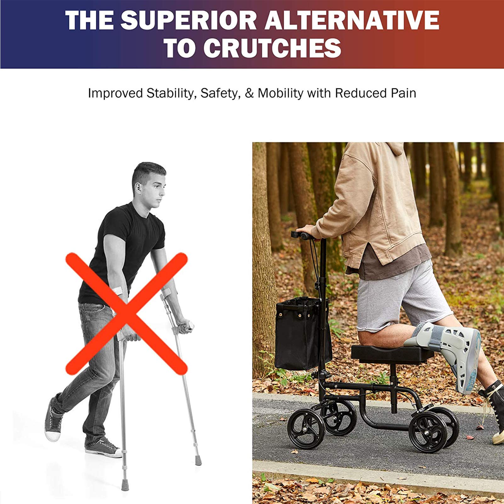 Ginocchio Walker Ausili per la deambulazione con rotelle per la Mobilità degli Anziani, Ginocchia orientabile Cura Sana Recupero da infortuni al Piede Alternativa stampella, Ginocchia per Bambini Ad