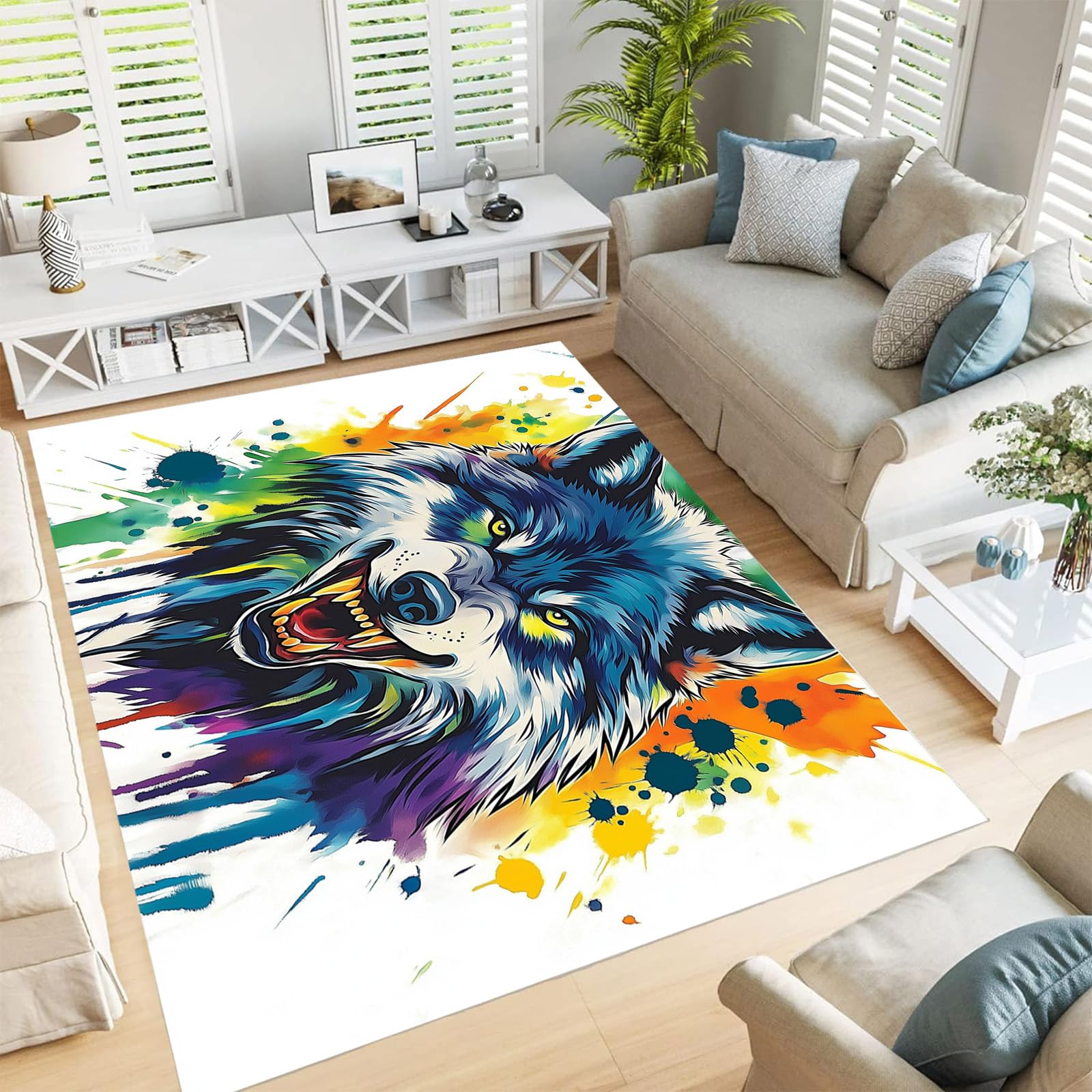Tapis loup poils courts vert citron pour salon et chambre moderne 90x150 cm