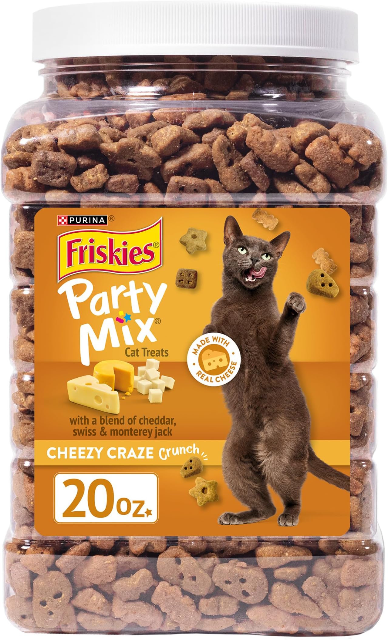 FriskiesPurina Made in USA Facilities Cat Treats, Party Mix Cheezy Craze Crunch - 20 oz. Canister