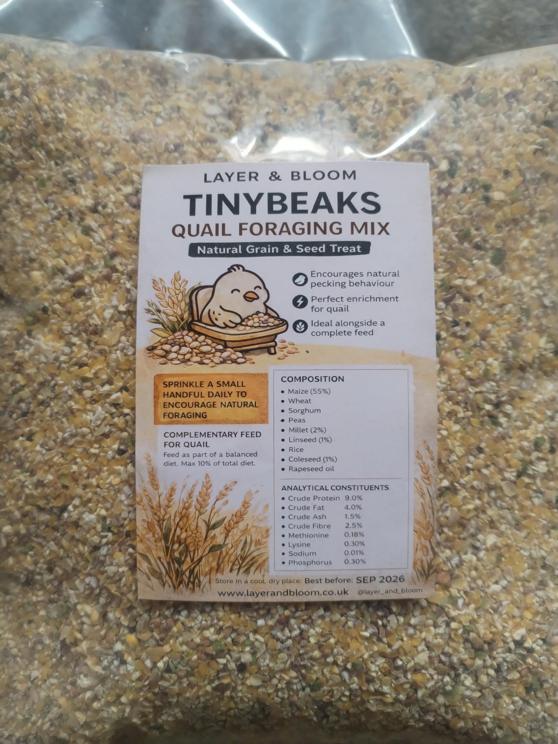 2kg TinyBeaks Quail Foraging Mix, Natural Grain & Seed Treat, Encourages Natural Pecking Behaviour
