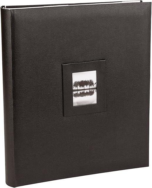Kenro Savoy Series Black Faux Leather Photo Album for 300 Photos 6x4 inch / 10x15cm or 7x4 inch / 10x18cm or 100 Panaoramic with Frame for Photograph on Cover and Memo Space Beside Each Photograph, Savoy Series - KD137