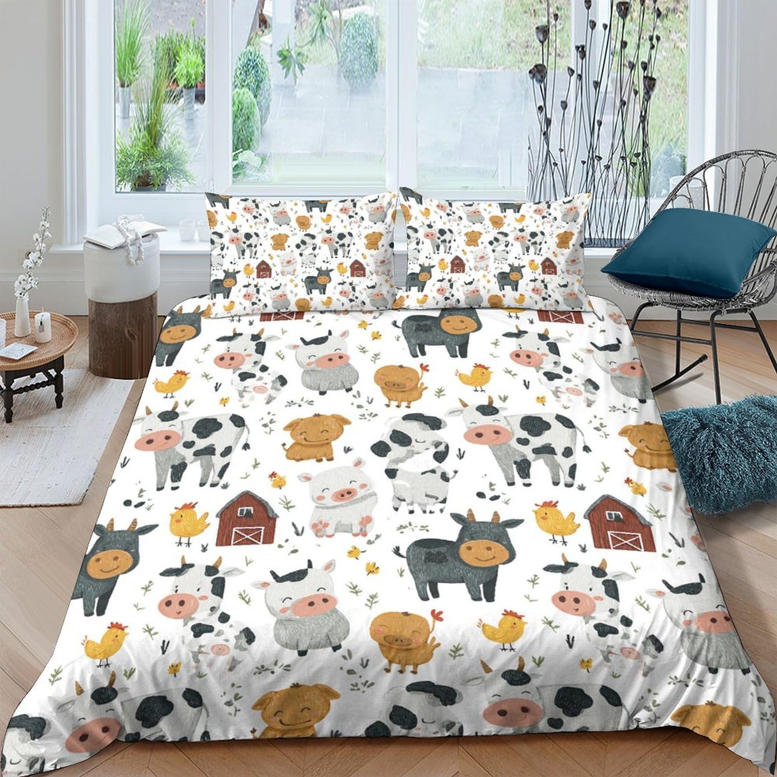 Ctjqhvkz Style-2 3D Printed Farm Animals Fitted Sheet Microfiber Soft Breathable Barnyard Mattress Cover For Bedroom Dorm Decor Single（135X200cm）