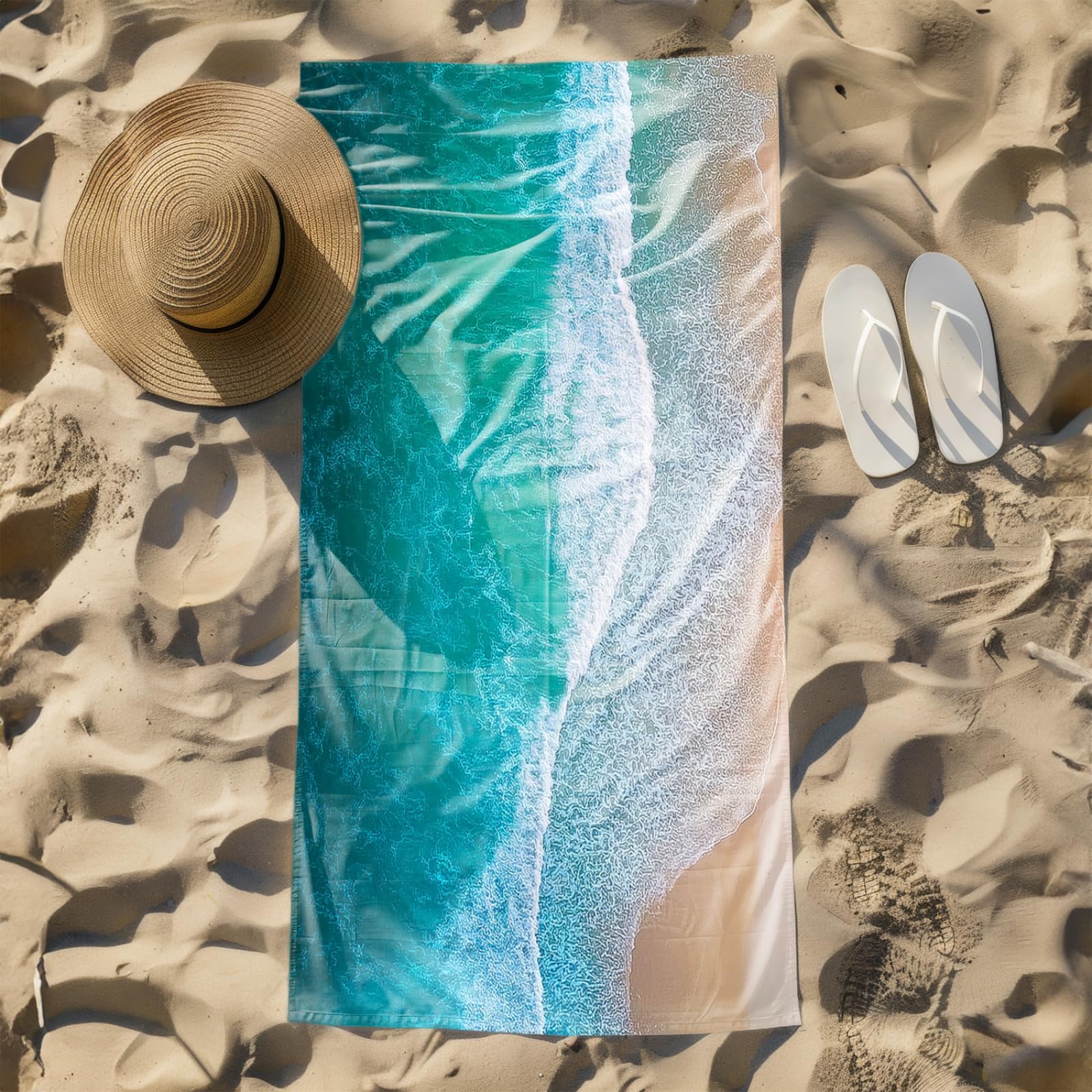 Genérico Toalla Playa Grande Playa Onda Verde Microfibra Secado Rápido Oversize Toalla Sin Arena Súper Ligera Piscina Camping Picnic Yoga Gimnasio Y Deportes Viaje