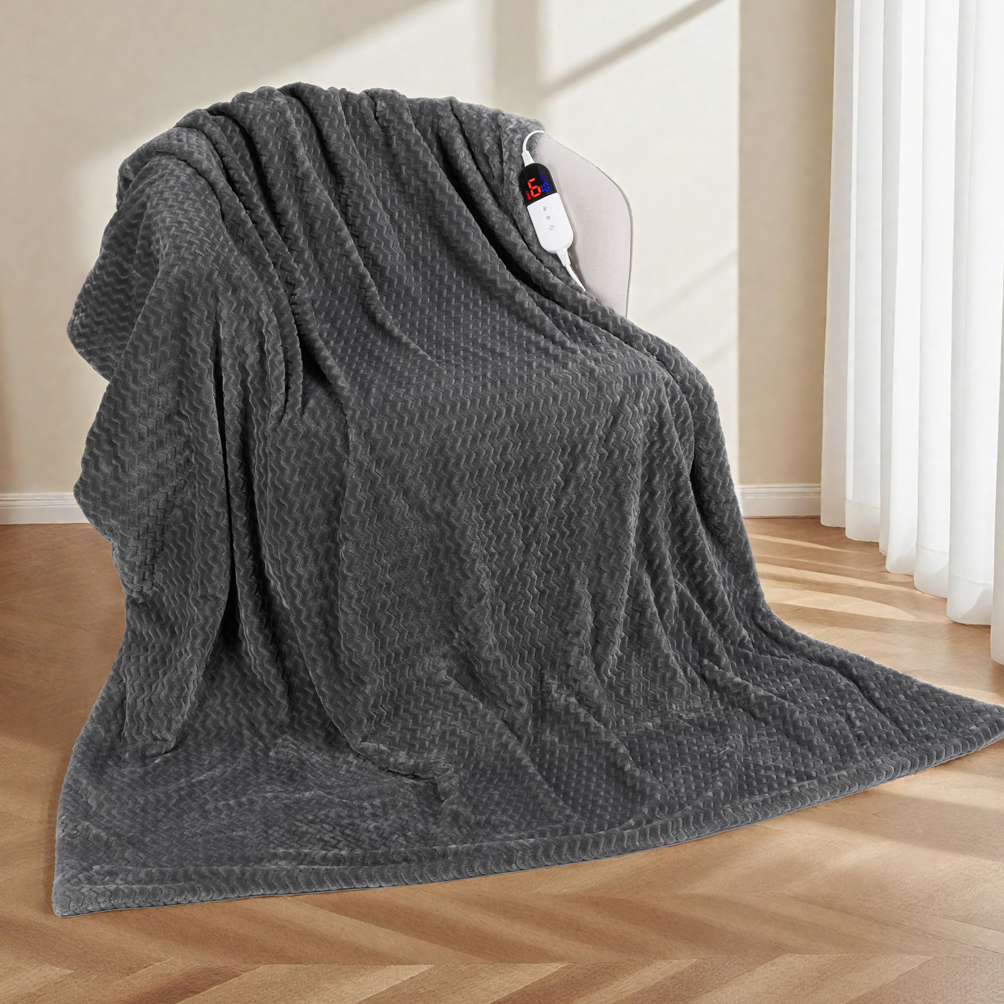 CURECURE Heated Blanket Electric Throw, 130 * 180cm Wave ...