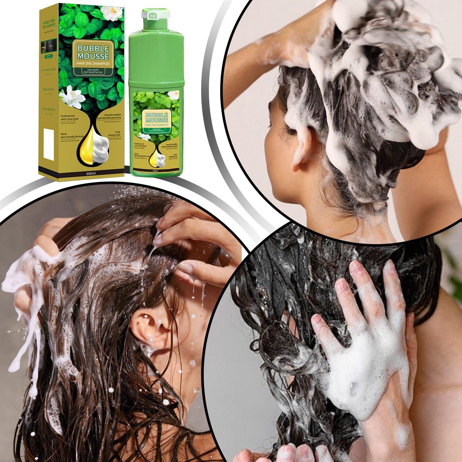 Bubble Mousse Shampoo, 500ml Bubble Mousse Hair Dye Shampoo, Langlebig Pflanzliche Schaumhaarfarbe, Schnell Wirkende Haarfärbefärke Blasen Haarfarbstoffe Für Alle Haartypen (Schwarz)