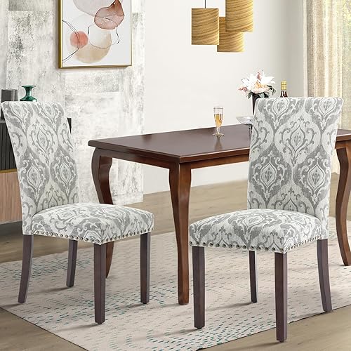 Miniatura 7 de COLAMY Parsons Juego de 4 sillas de comedor tapizadas de tela, sillas auxiliares de cocina con tapicería con clavos y patas de madera, flores