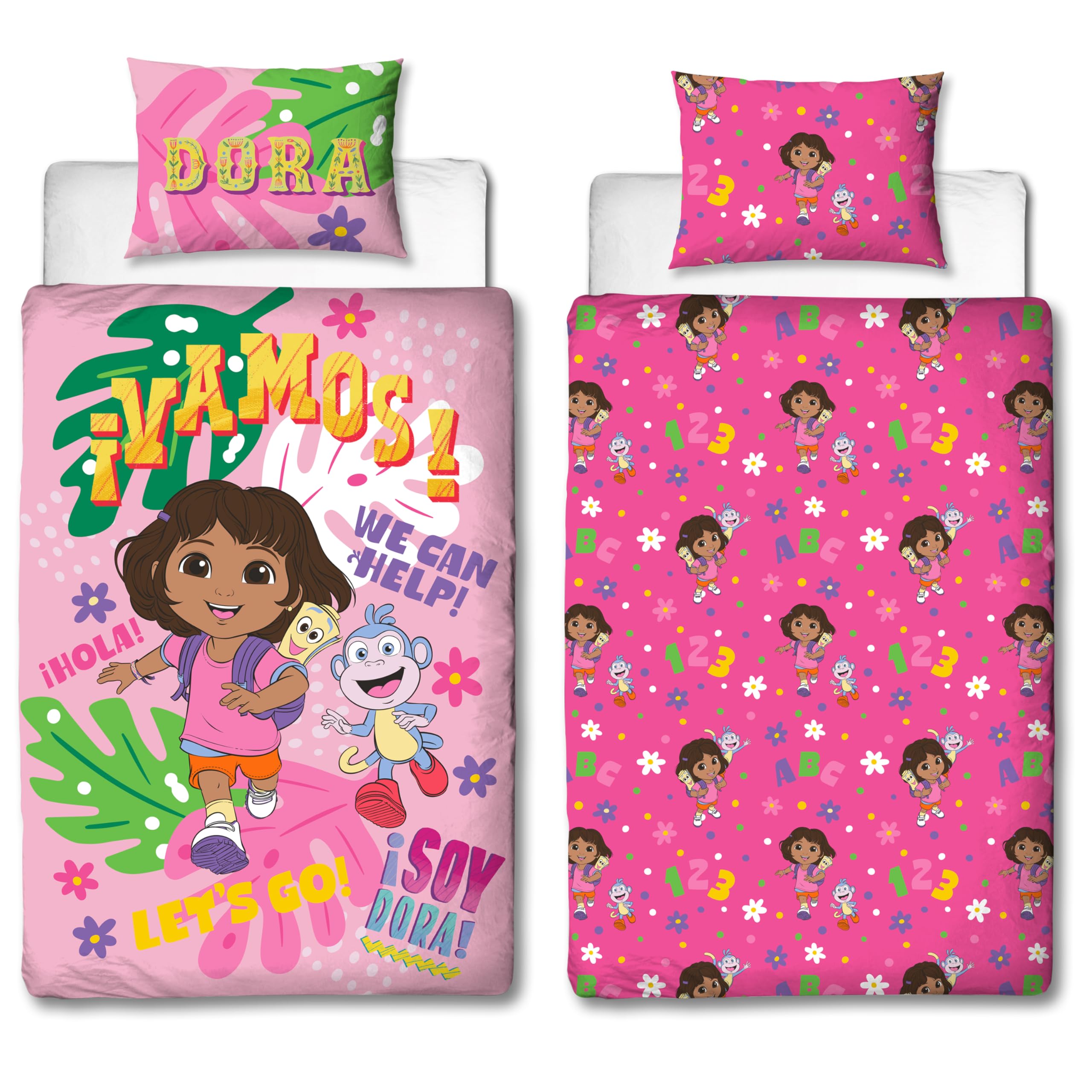 Housse de couette Dora l'Exploratrice lit simple avec taie d'oreiller assortie en polycoton