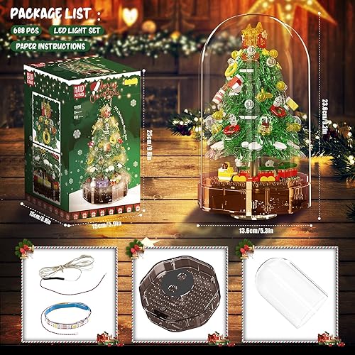 Miniatura 5 de Mould King Caja de música para árbol de Navidad, regalo de juguete de construcción, caja de música con bloques de construcción de luz LED, juguetes