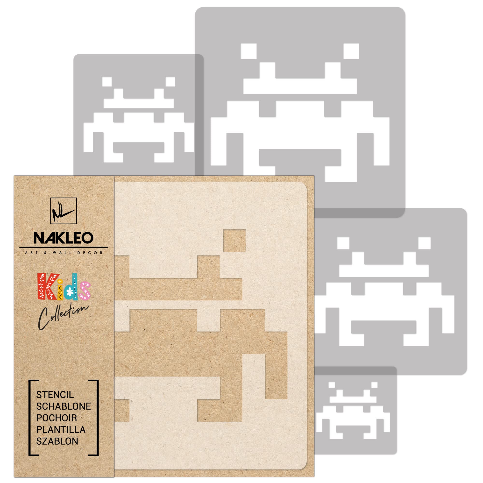 NAKLEO Painting Stencils Set for Kids 5 Pcs Templates 9x9 to 34x34cm Space Invaders Game
