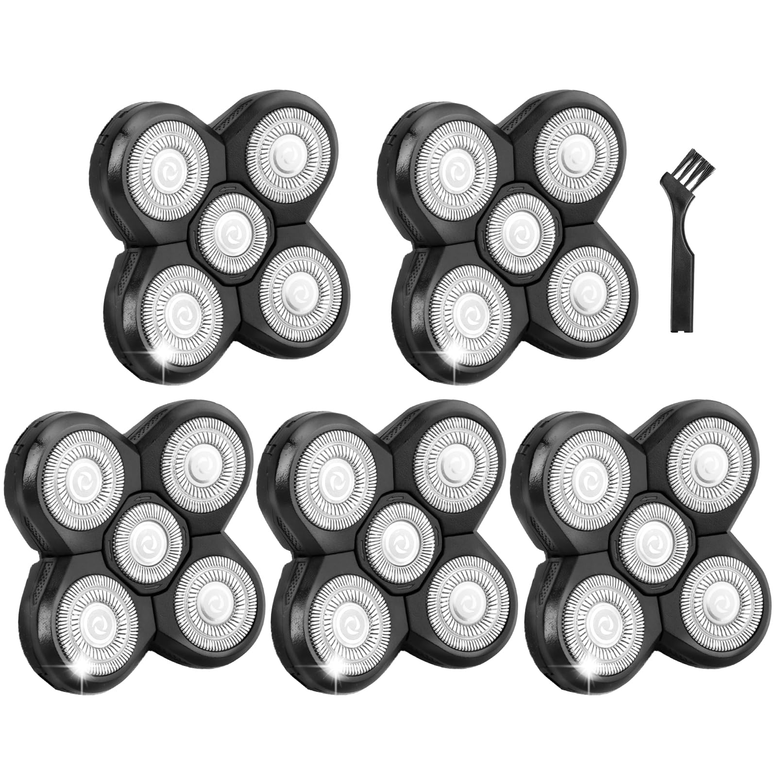 Photo 1 of 5 Pack Replacement Blades for Freebird Head Shaver | 5-Blade Electric Razor Refills for Bald Men Freedom Grooming + 1 Cleaning Brush