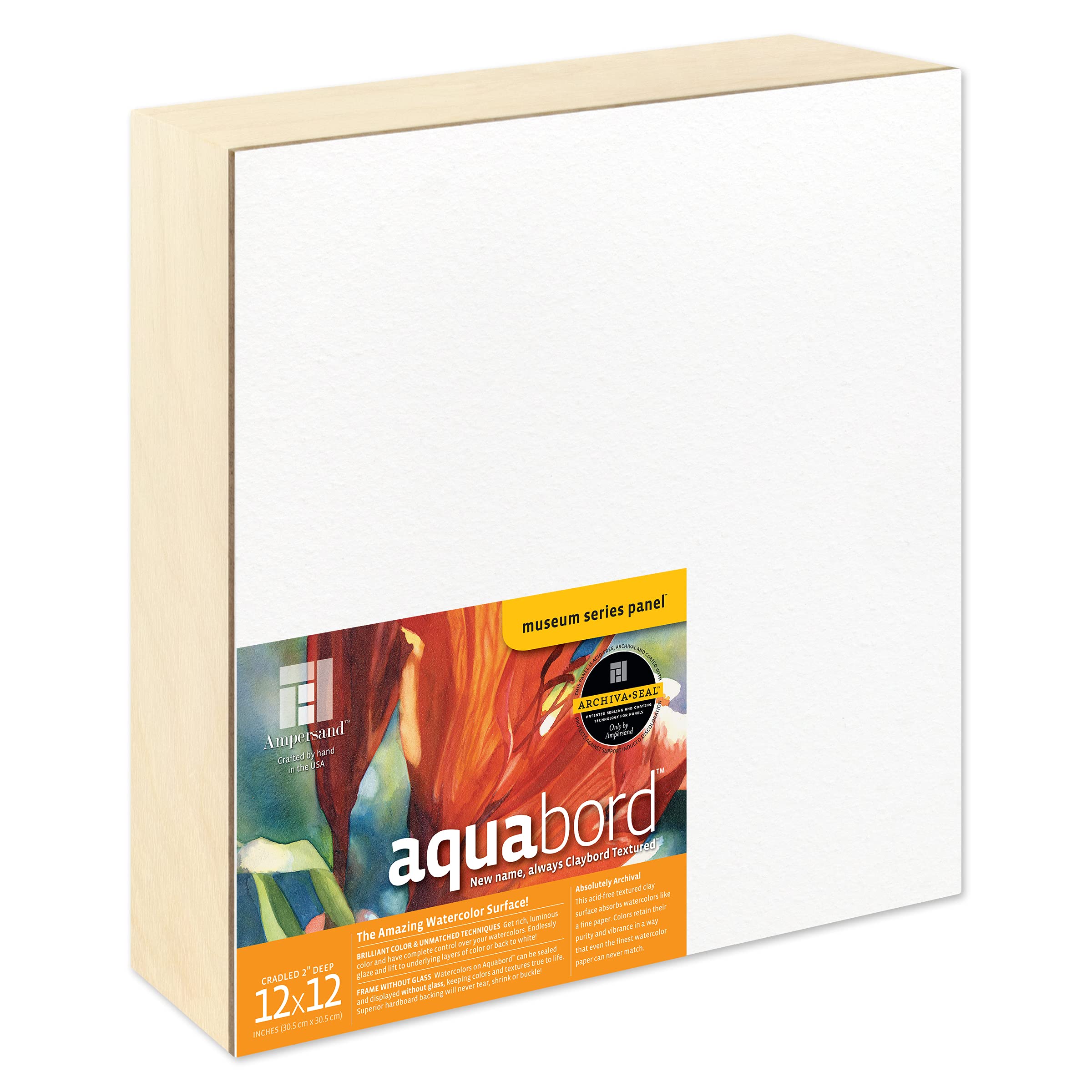 Ampersand Art Supply Watercolor Painting Panel: Museum Series Aquabord, 2 Inch Cradled Profile, 12" x 12" โ image 1