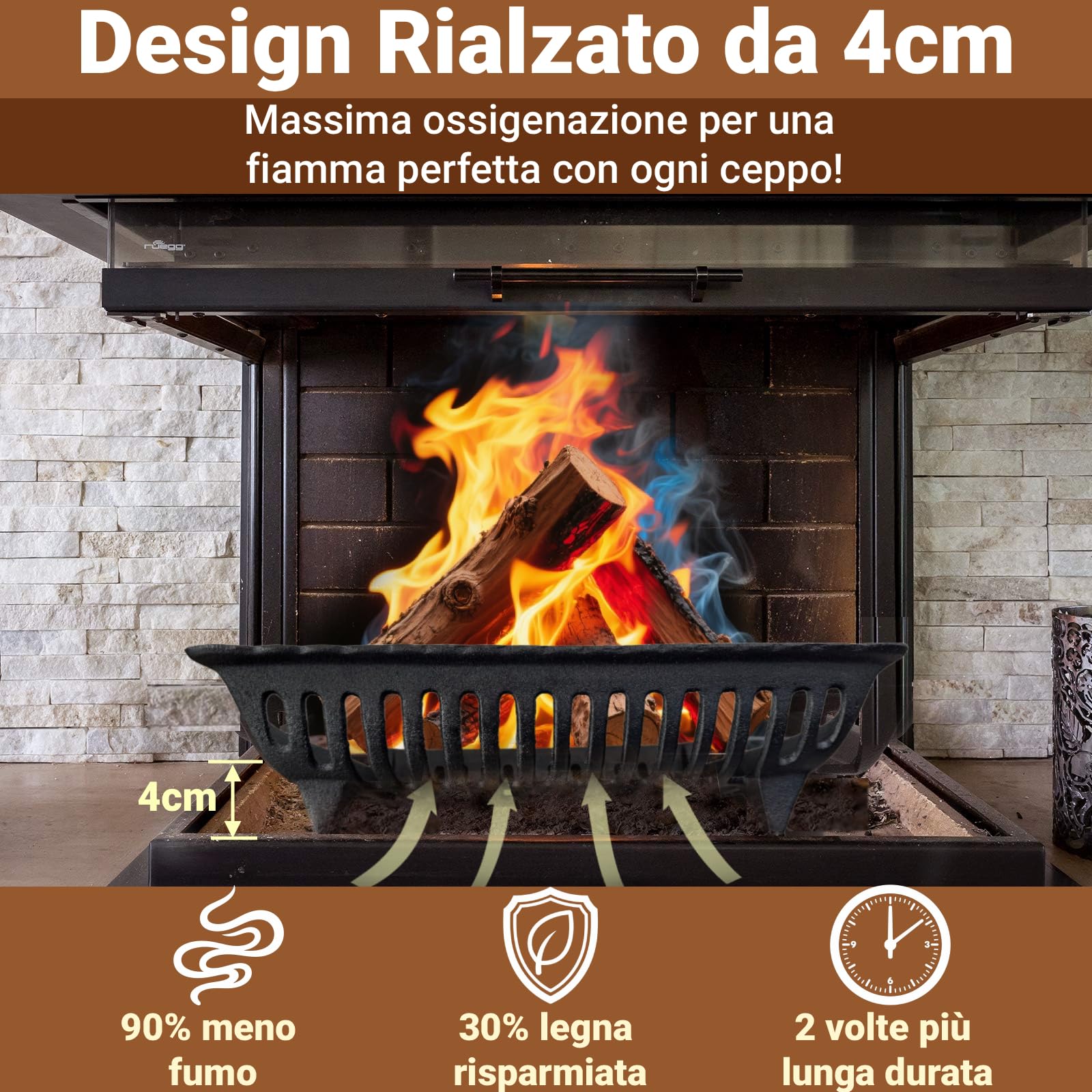 Amagabeli Griglia per camino Legna da ardere Porta legna In ghisa Interna Griglia di fuoco All'aperto Stufa a legna Supporto Supporto Nero