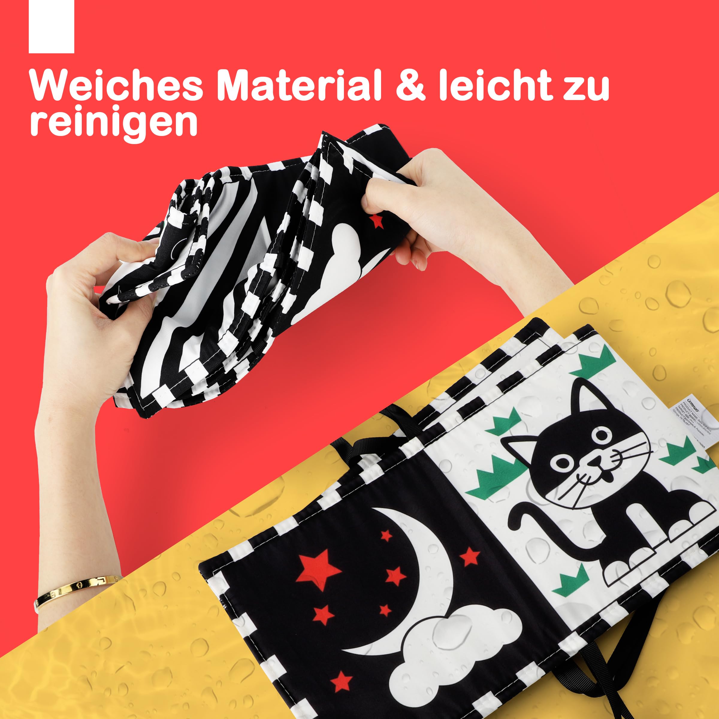 URMYWO Contrast Book Baby, Black White Double-Sided Baby Fabric Book Soft Picture Book with Mirrors, Pram Contrast Toy Baby 0 3 6 Months Gift for Babies - 5