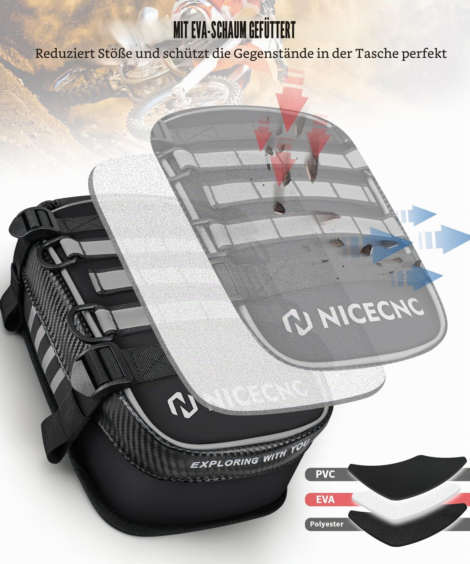 NICECNC Motorrad-Heckkotflügeltasche, Dirt-Bike-Tasche, Rücksitz mit Werkzeug-Rolltasche, Dirt-Bike-Werkzeugtasche, universal, Motocross-Enduro-Fender-Tasche, Aufbewahrungszubehör, passend für