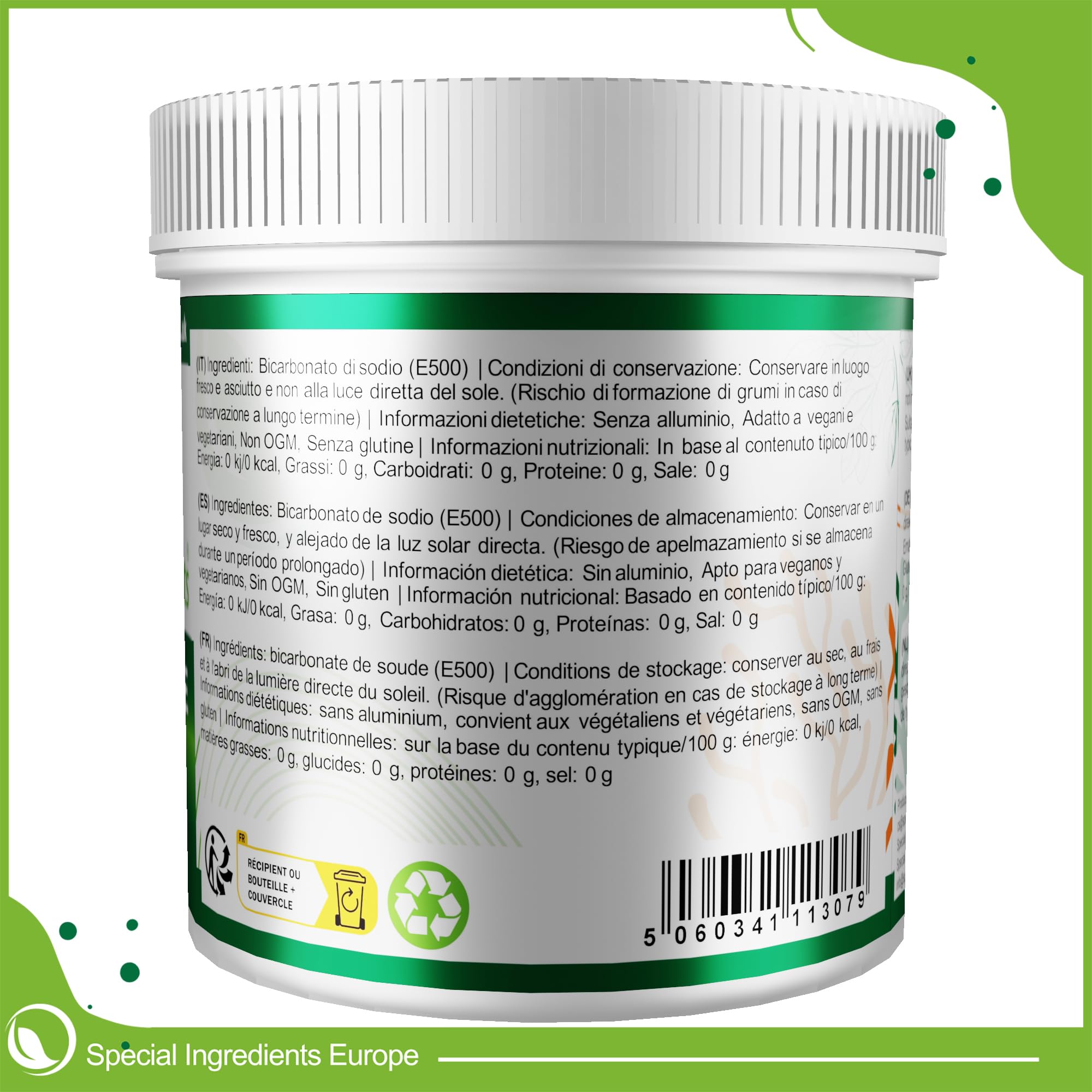 Ingrédients spéciaux bicarbonate de soude 1 kg sans gluten et aluminium poudre extra fine