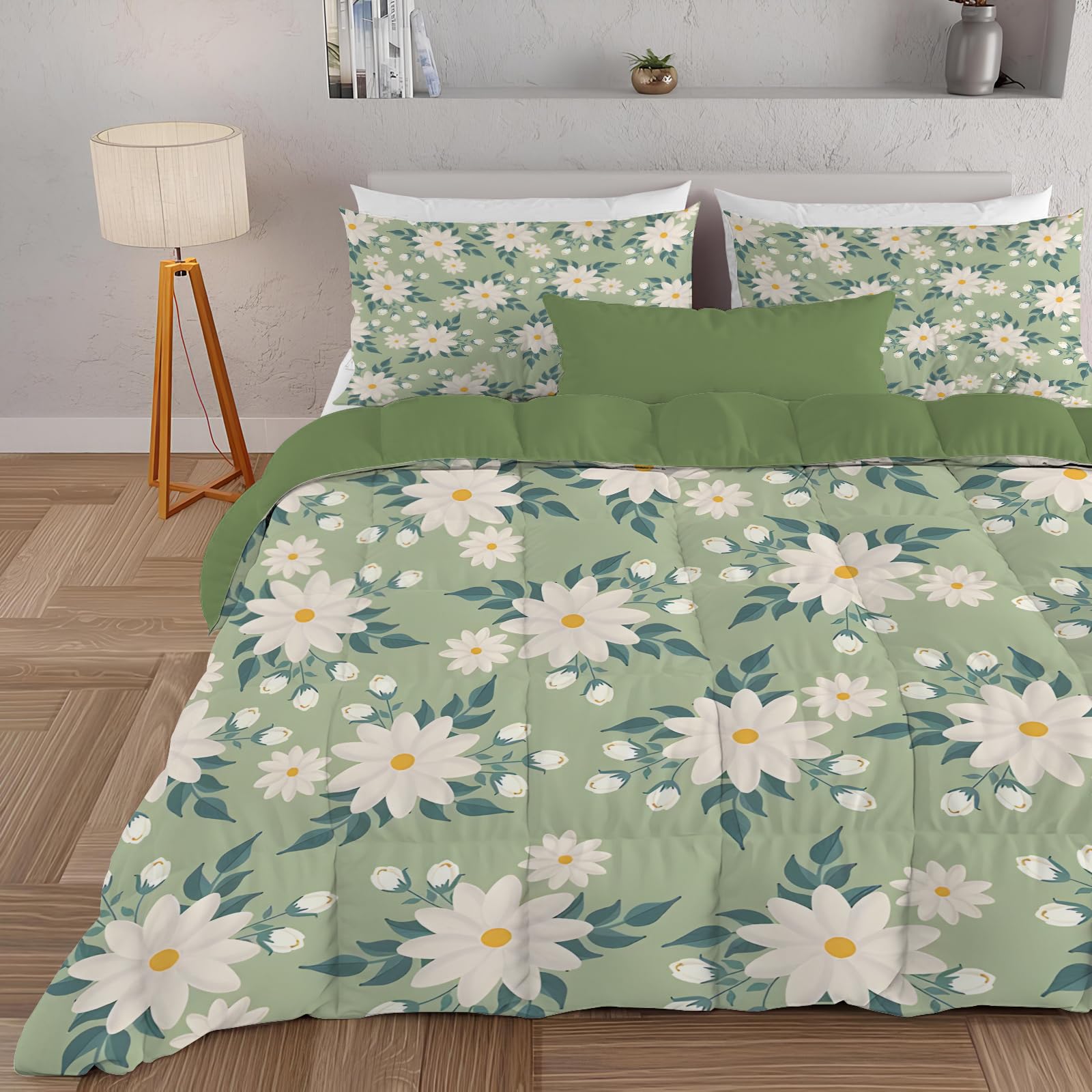 Couette 260x240 Cm Imprimé Fleurs Oiseaux - 3 Pièces (Couette + 2 Taies) - Toutes Saisons Lavable