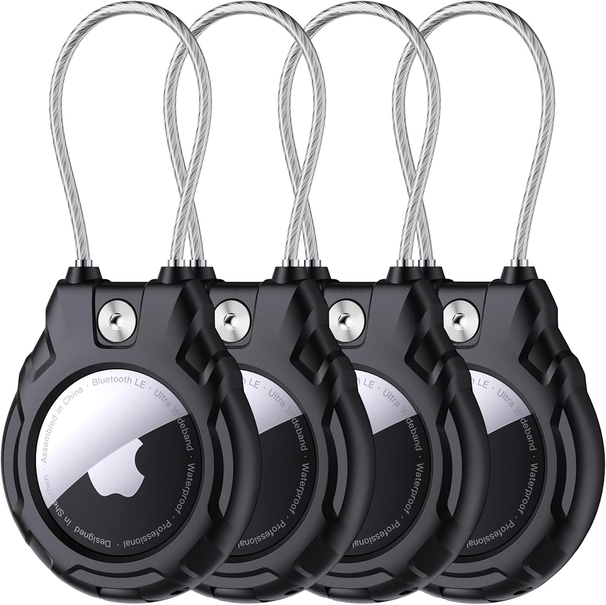 Gocii for Airtag Holder with Wire Cable(1st & 2nd Generation), 4 Pack Ultra-Durable Lockable Case for Apple AirTag, Waterproof Keychain Holder for Luggage, Keys, Backpacks, Cars, Bags, and Kids