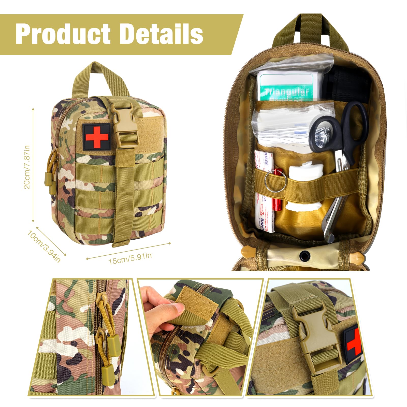 Mineup Botiquín De Primeros Auxilios, 54 Piezas Tactico First Aid Kit Militar, Kit de Primeros Auxilios Táctico, Bolsa de Emergencia para el Hogar, Coche, Camping al Aire Libre, (Camuflaje PRO)