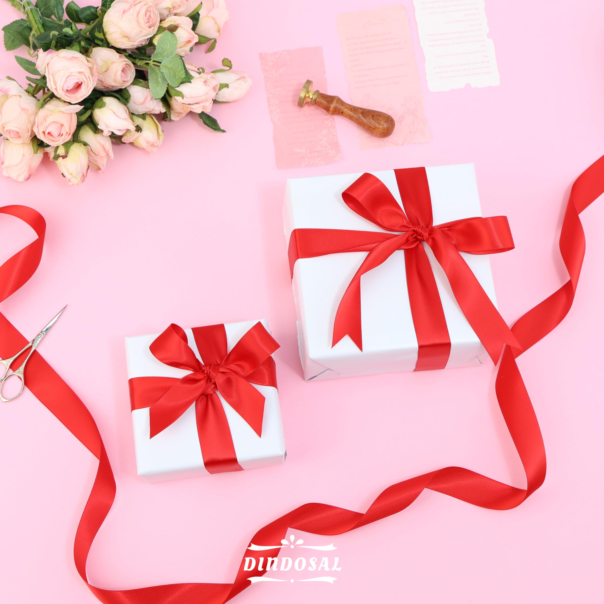 Amazon.co.jp: DINDOSAL レッドリボン 1インチ ダブルフェイス シルク