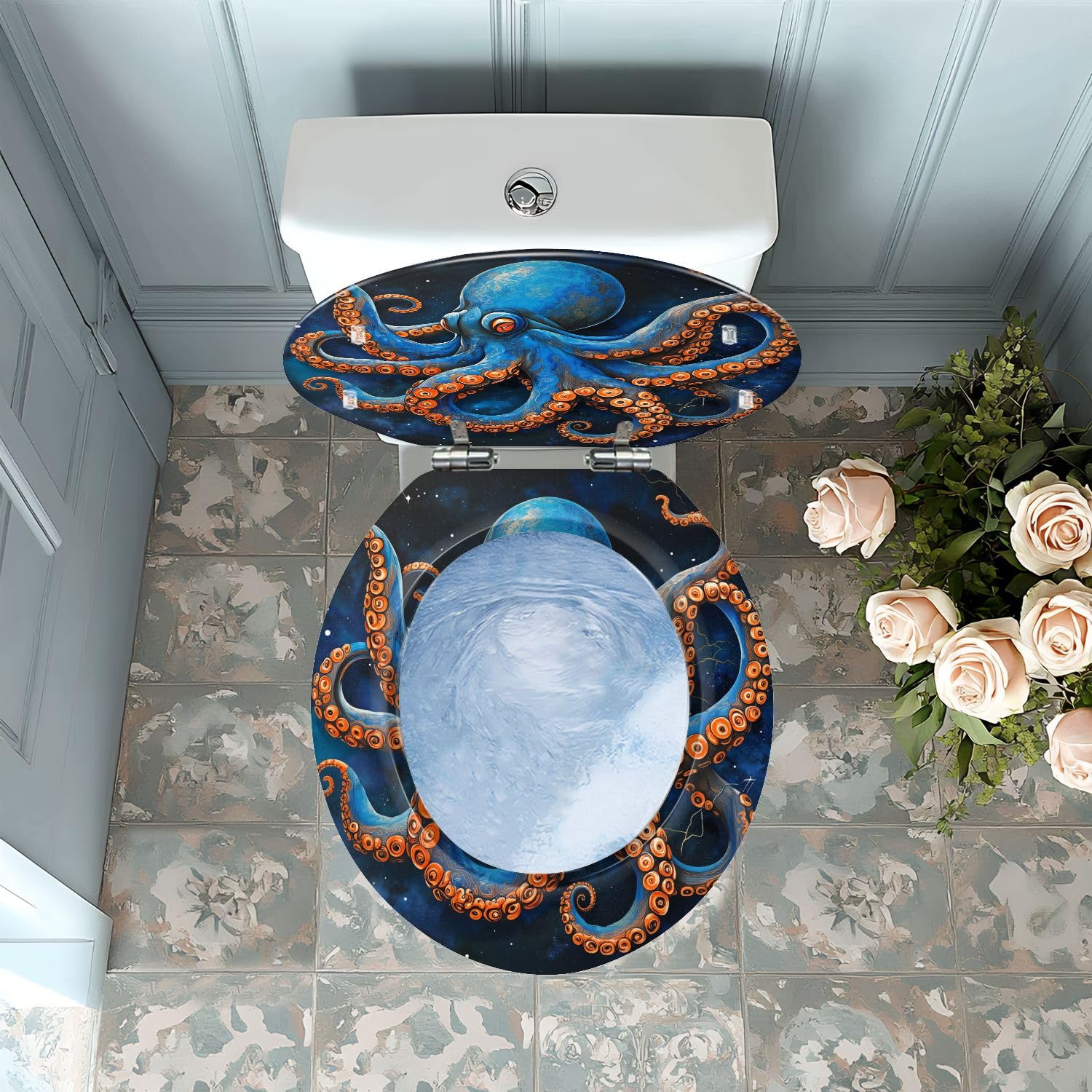 Tapa de inodoro redonda de resina con bisagras de fácil limpieza y liberación rápida. Cubierta decorativa para baño.