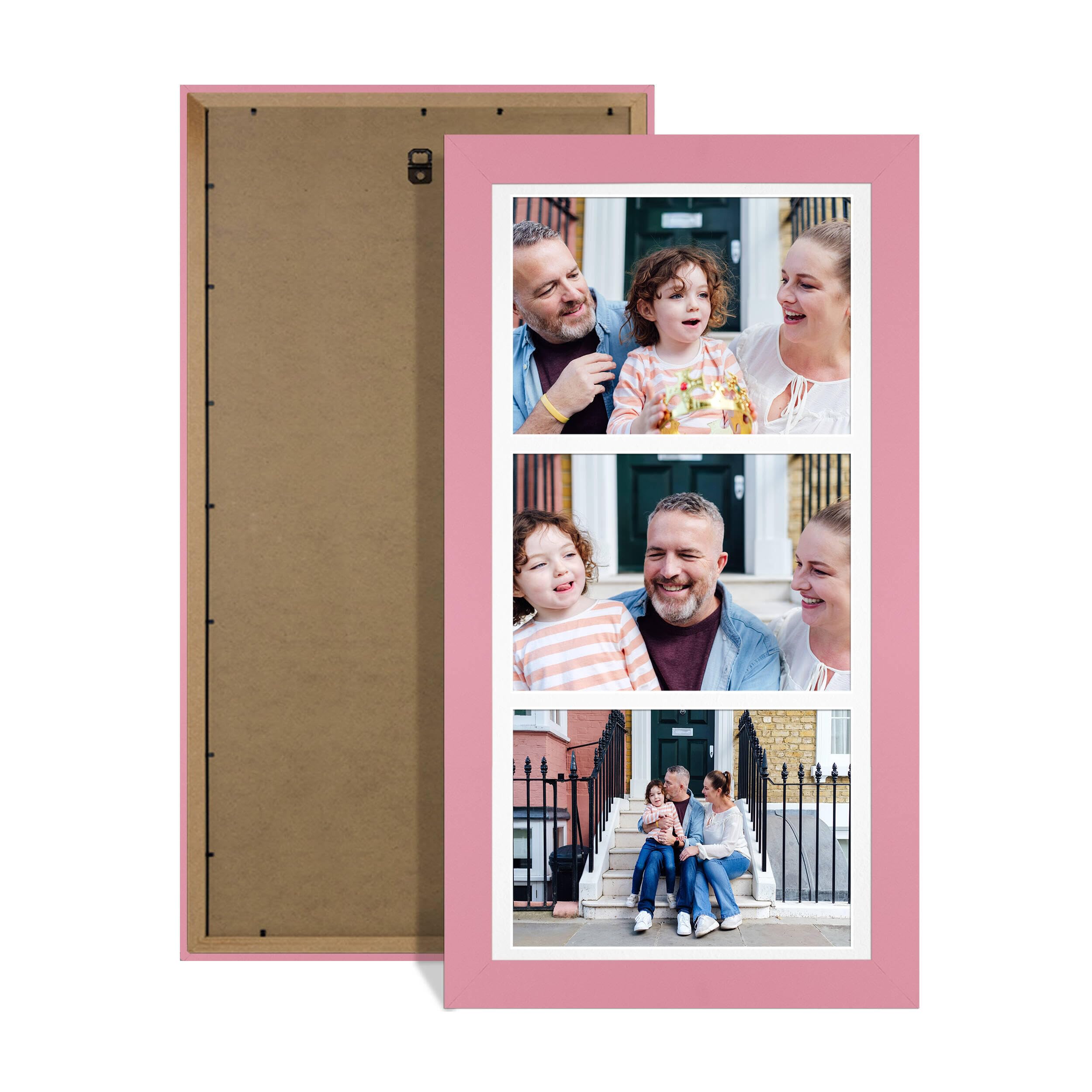 Alison Kingsgate Pink 16x8 Photo frames for multiple pictures-3 Apertures Collage Frame with White Mount - Holds (3x) 7x5 Photos - Engineered Wood & Perspex
