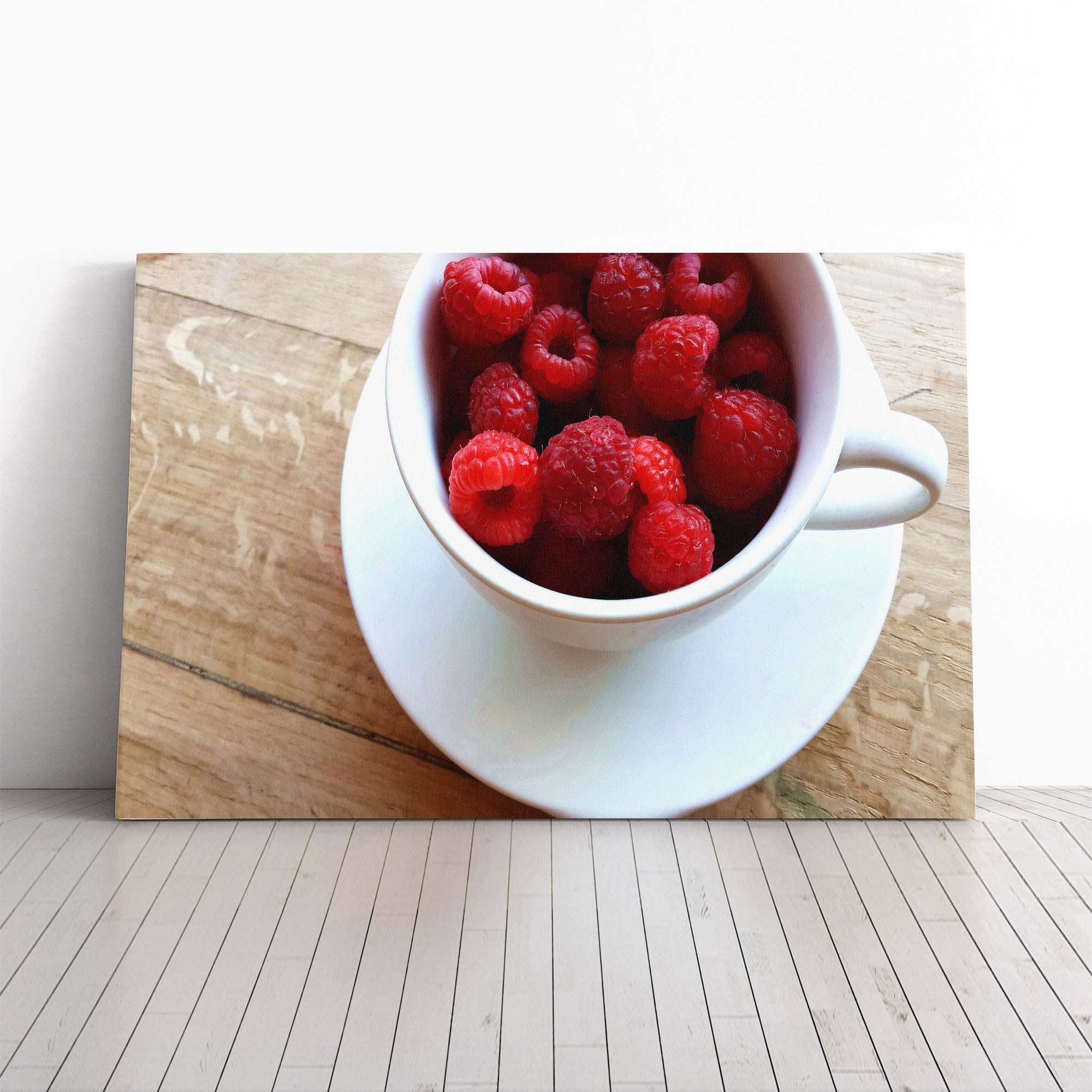 Rasberries in a Cup Canvas Print | Gallery Wrapped 30mm Frame Wall Art | 24x16 inches | Ready to Hang | Modern Picture | Living Room Bedroom Lounge Office
