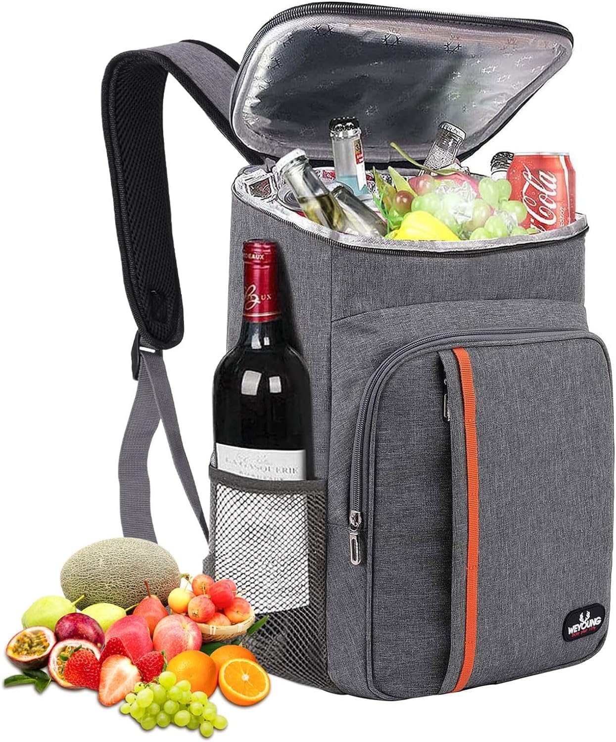 Sac à Dos Isotherme 24 L – Sac Isotherme Extra Large pour Pique-Nique, Sac à Dos étanche, ultralége,pour Hommes Femmes pour Camping (Gris)