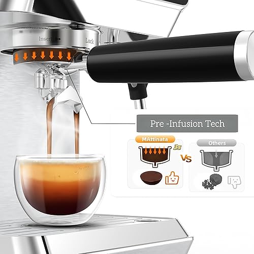 Miniatura 3 de MAttinata Máquina de café expreso de 20 bares, cafetera espresso con espumador de leche profesional, varita de vapor para capuchino y café con