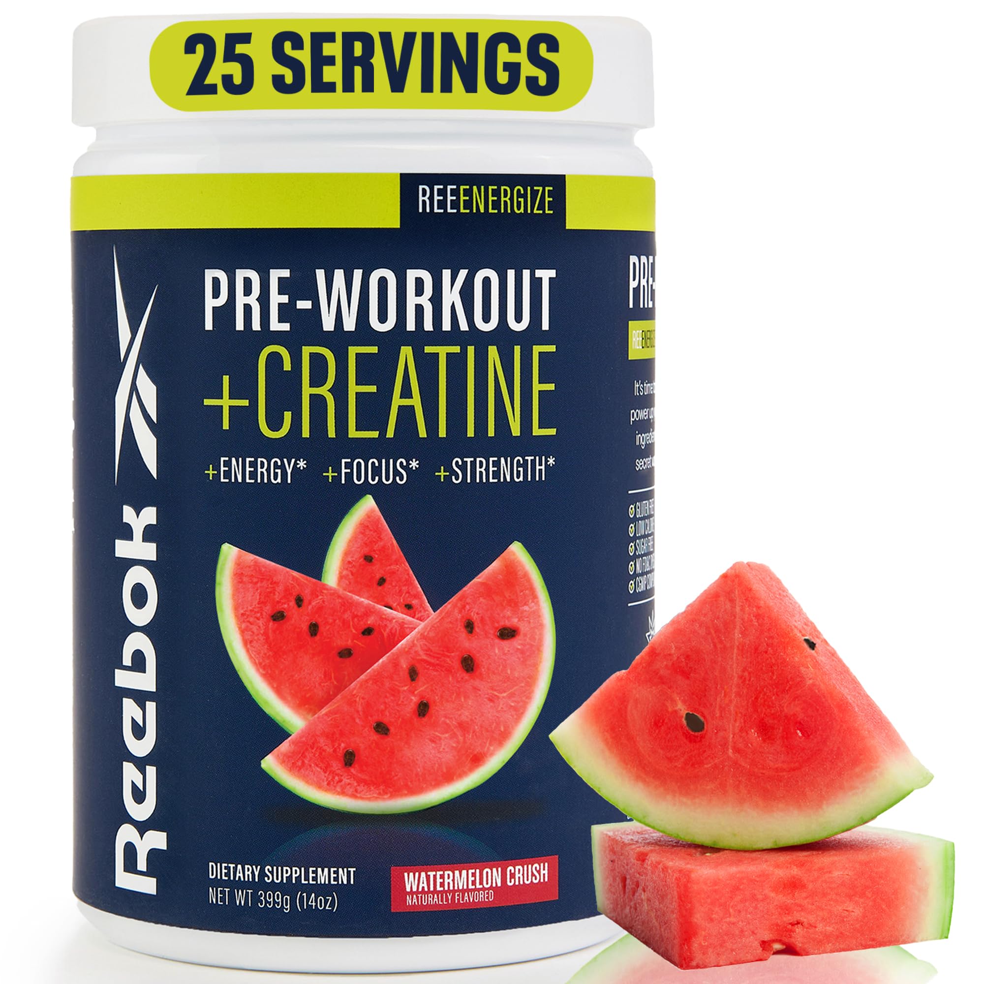 Reebok Pré-treino com creatina em pó, Watermelon Crush, 25 porções