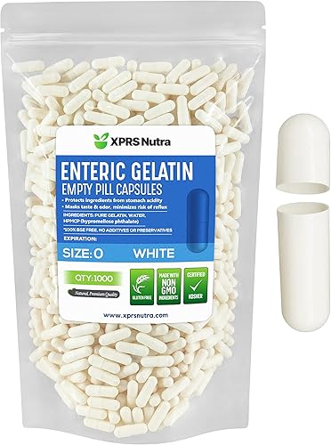 Miniatura 1 de XPRS Nutra Cápsulas vacías tamaño 00  1000 cápsulas vacías con revestimiento entérico blanco  Cápsulas de píldoras de liberación retardada  Relleno