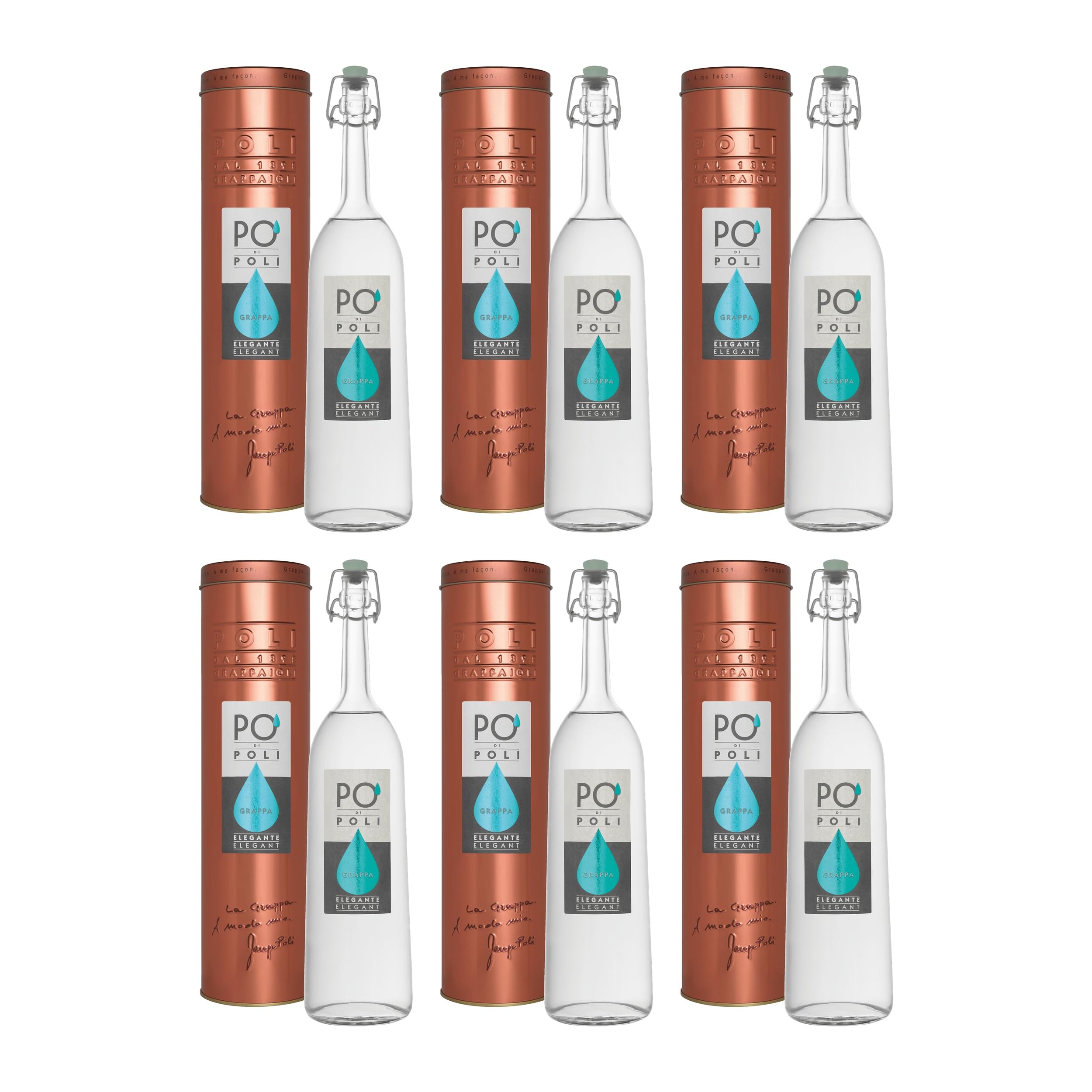 Jacopo Poli Po' di Poli Elegante (Pinot) lieblich Grappa Italien inkl. FeinWert E-Book (6 x 0.7 l)