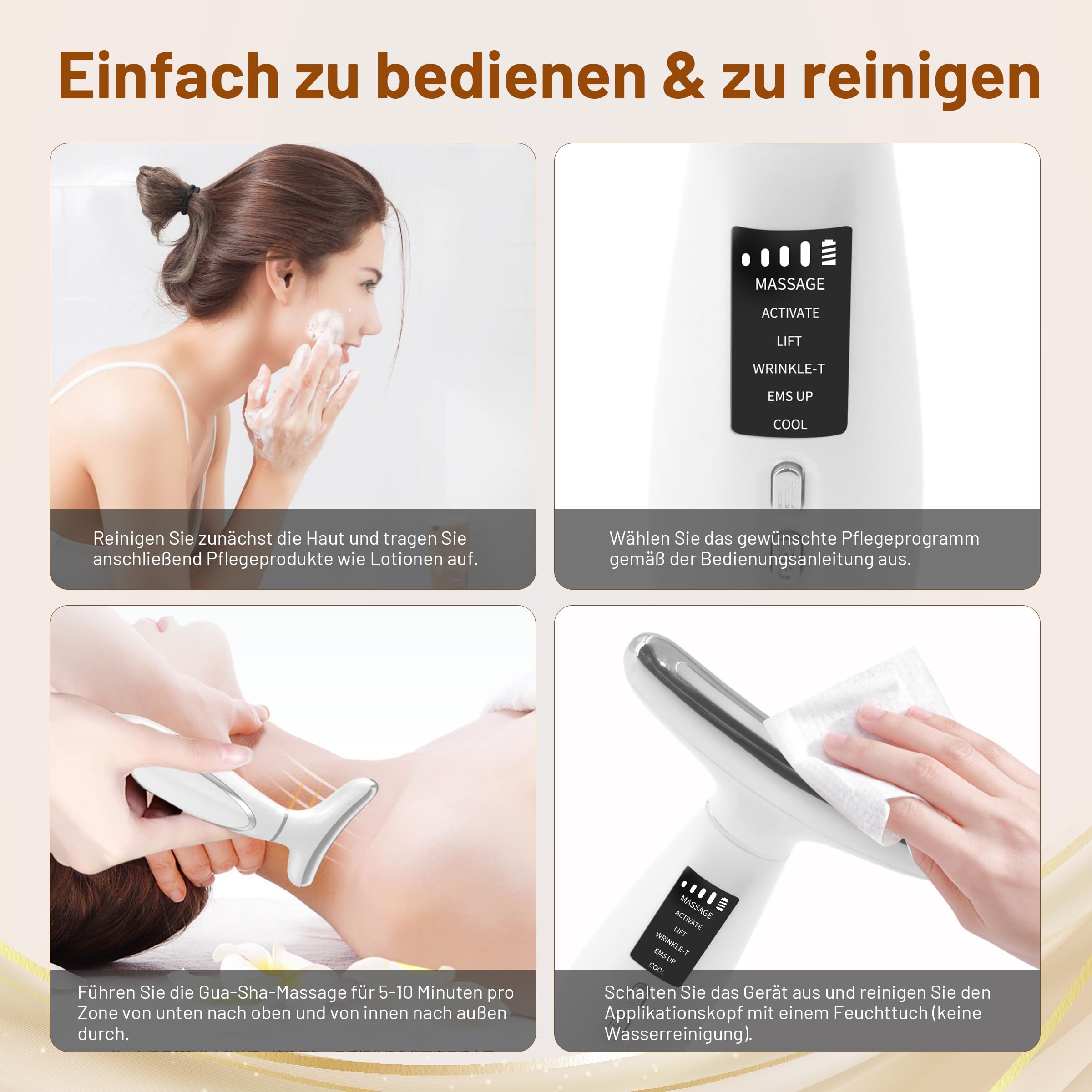 EMS-Style Gua Sha - Gesichtsmassagegerät Elektrisch mit Vibration & Wärme & Kalt, EMS Gerät Gesicht mit Rotlicht, Blau, Grün, Gesicht Lifting Falten-und Schwellungsreduzierung