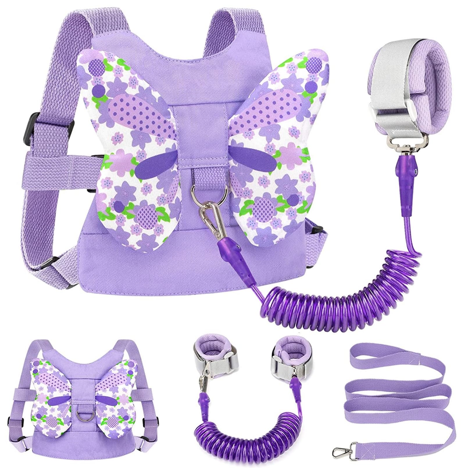3 in 1 Toddler Harness Leashes + Anti Lost Wrist Link, Kids Harness Children Leash for Girls, Harnesses with Wristband Bracelet Leashes Strap Tether for Baby Boys Walking Outdoor (Purple)
