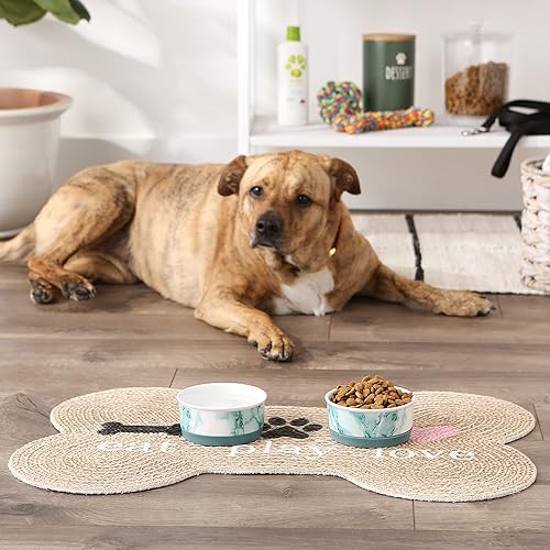 Miniatura 4 de Bone Dry Juego de cuencos de cerámica antideslizantes de mármol para mascotas para perros y gatos, aptos para microondas y lavavajillas, juego