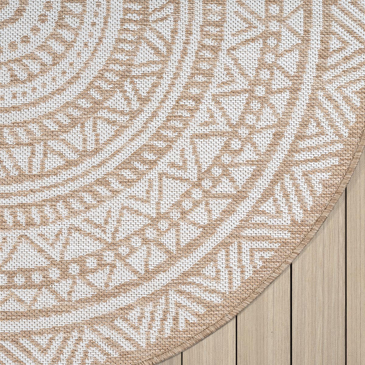 the carpet Mistra - robuster Teppich, modern, langlebig und pflegeleicht, In- und Outdoor, Wohnzimmer, ideal für Küche, Flur und Wintergarten, flachgewebt, Natur, 120 x 120 cm Rund