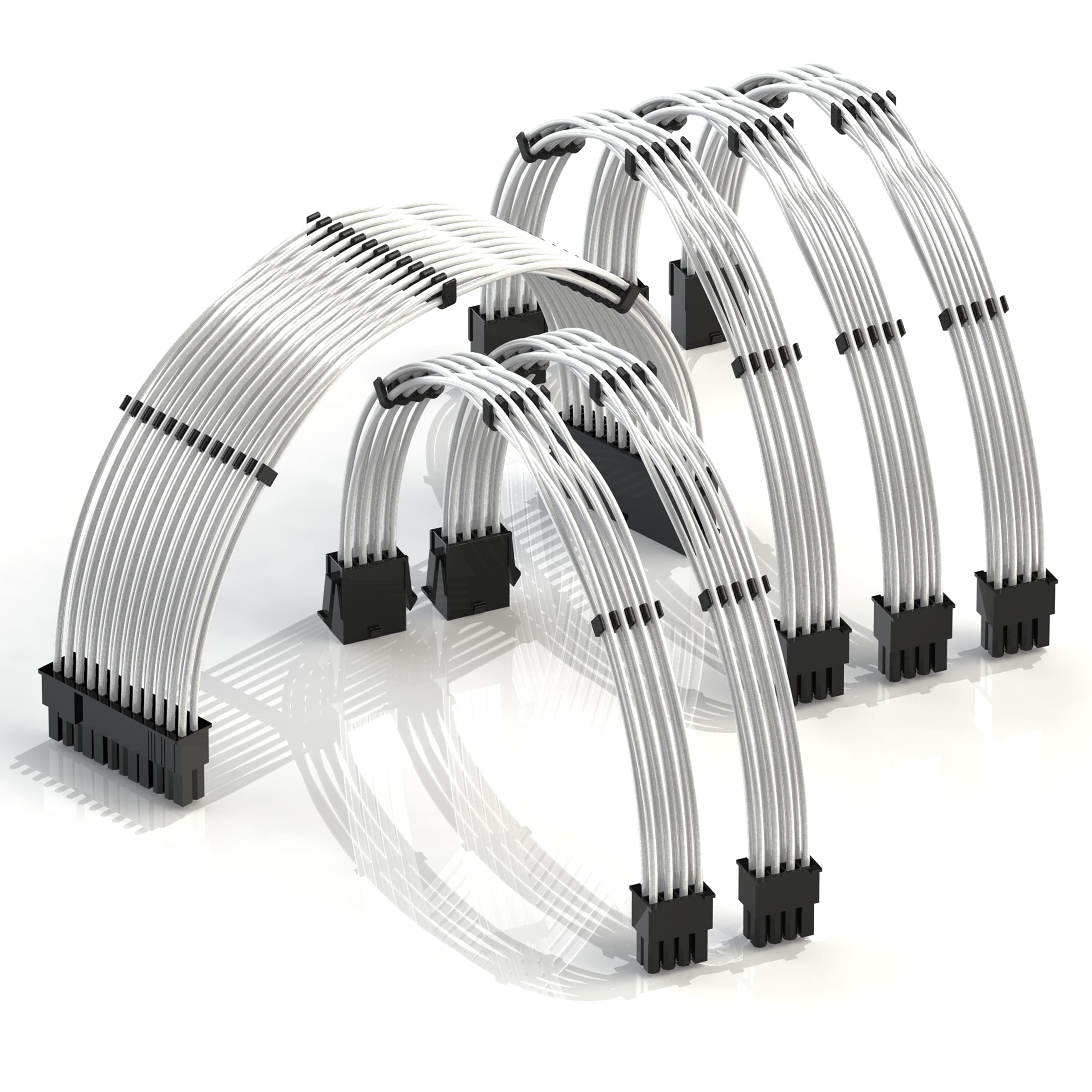 LINKUP – przedłużacz 30 cm do kabla zasilacza 18AWG, beztlenowa miedziana osłonka teflonowa (OFC) z zestawem organizerów – kompatybilny z RTX3090 | 1x 24 P (20+4) płyta główna | 2x 8P (4+4) procesor | 3x 8P (6+2) procesor graficzny┃300 mm – srebrny