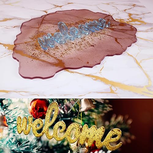 Miniatura 6 de Molde de silicona de resina de señal de bienvenida, molde de silicona grande para bandeja irregular para resina epoxi, adecuado para decoración del