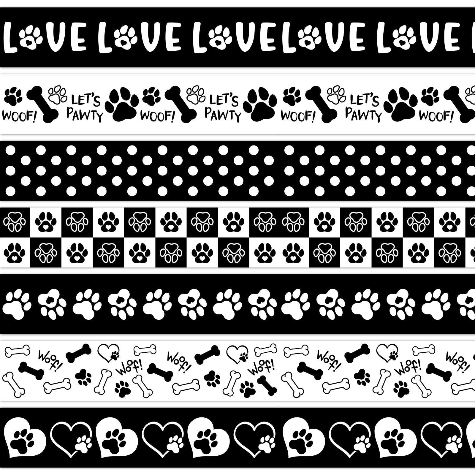 JarThenaAMCS 80.4Ft Paw Print Bulletin Board Borders Black White Checkered Dog Paw Bone Heart Self-Adhesive Border Trim for Back to School Classroom