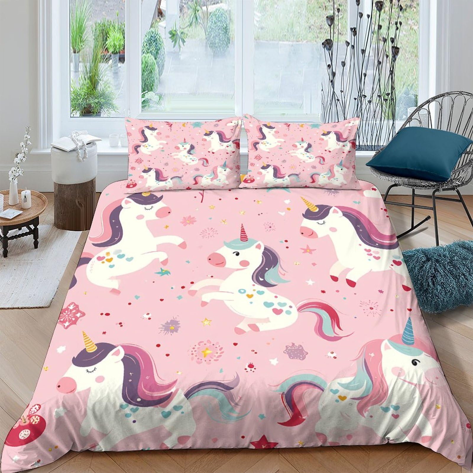 Ctjqhvkz Style-8 3D Printed Pink Unicorn Fitted Sheet Microfiber Soft Anti-Slip Rainbow Bed Cover For Bedroom Guest Room Machine Washable Single（135X200cm）